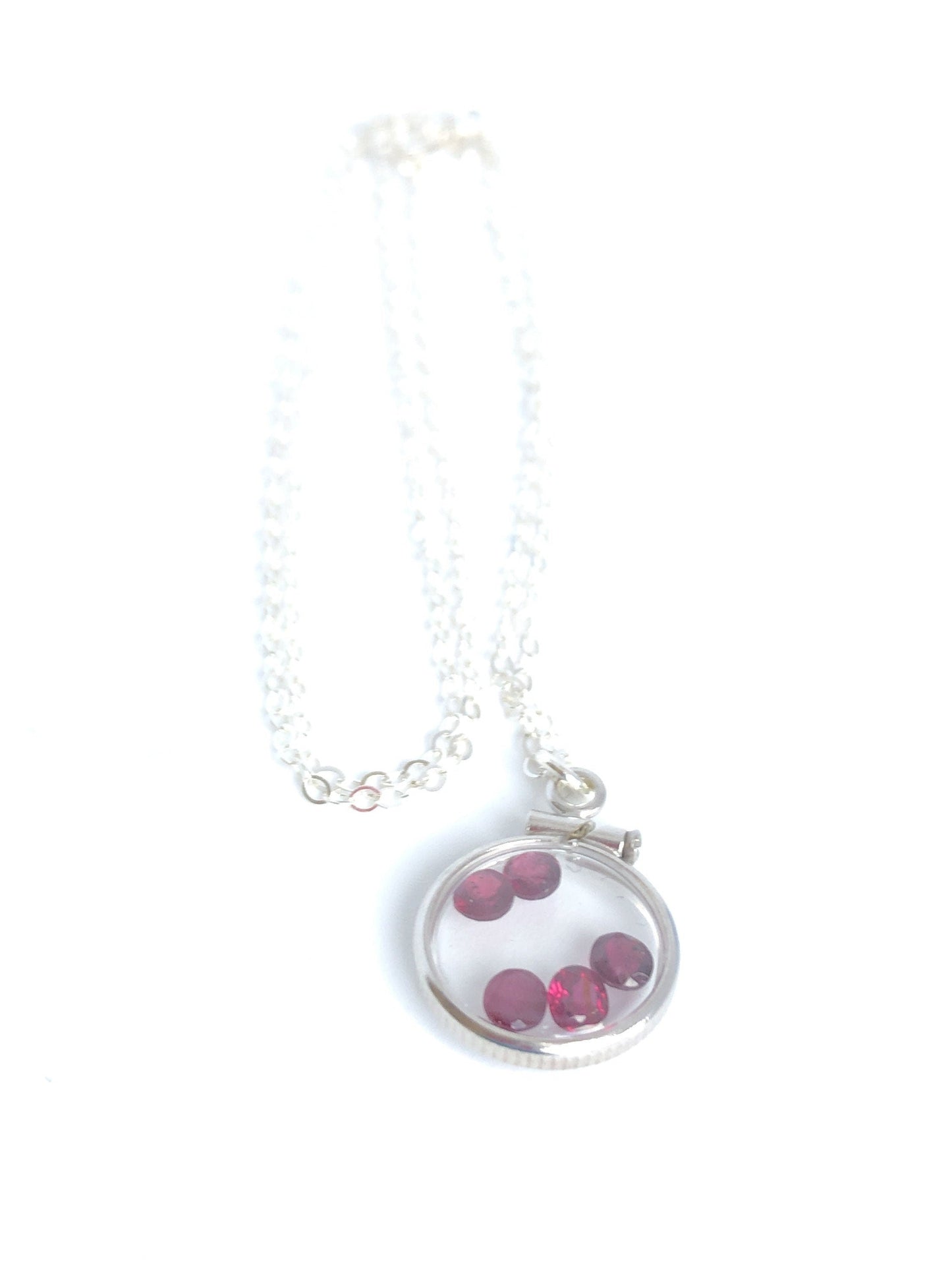 Dainty Handmade Garnet Sterling Silver Shaker locket w/.91 TCW beautiful gems, January birthstone customize one for your Mother's Day ask me