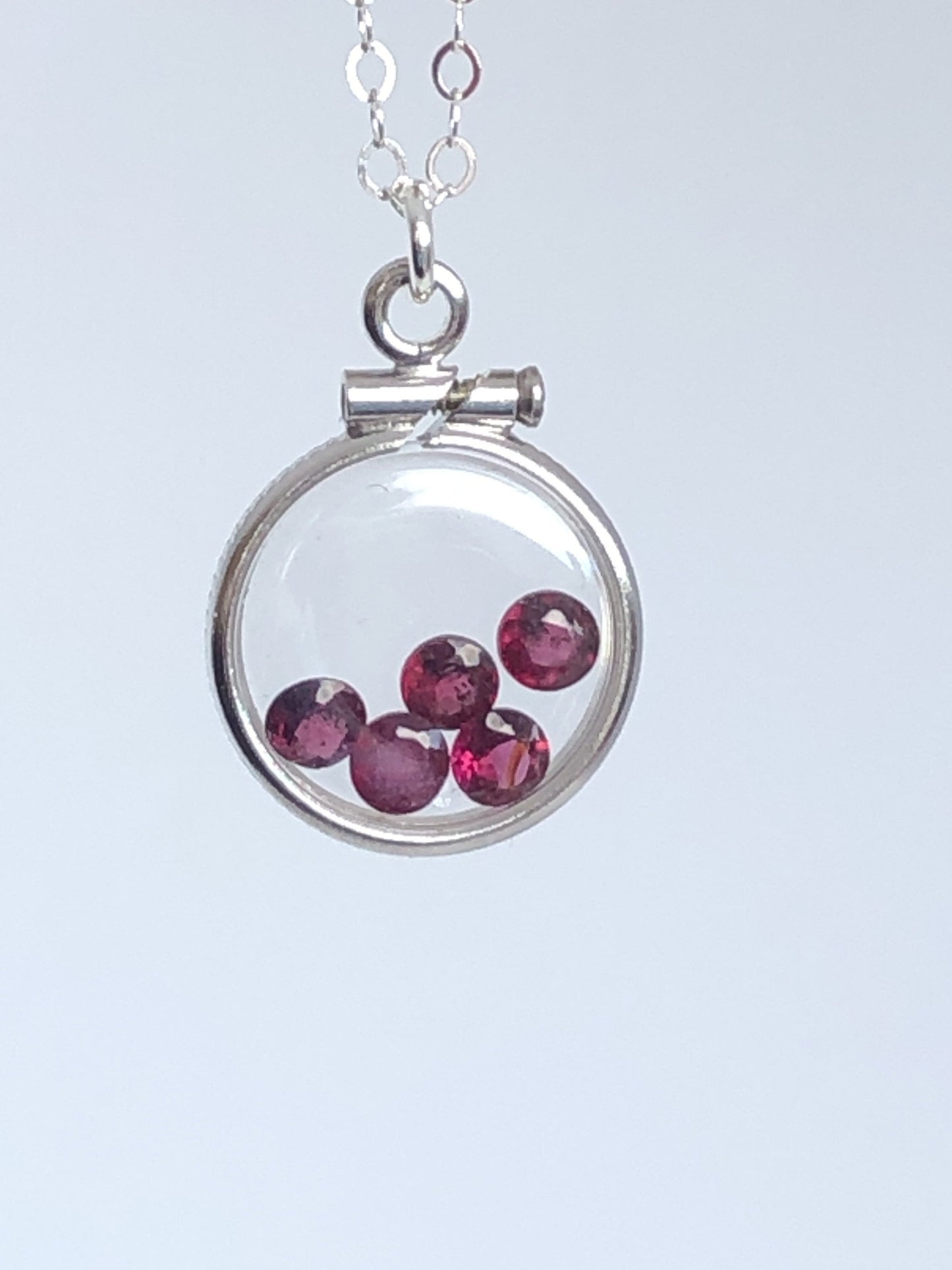 Dainty Handmade Garnet Sterling Silver Shaker locket w/.91 TCW beautiful gems, January birthstone customize one for your Mother's Day ask me