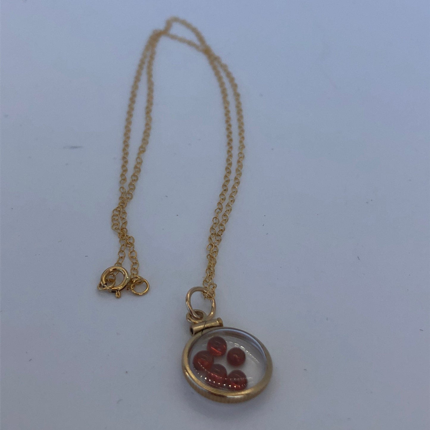 Dainty Handmade garnet shaker locket, 14k gold filled w/ 1.1 TCW of genuine gems, January birthstone, with chain