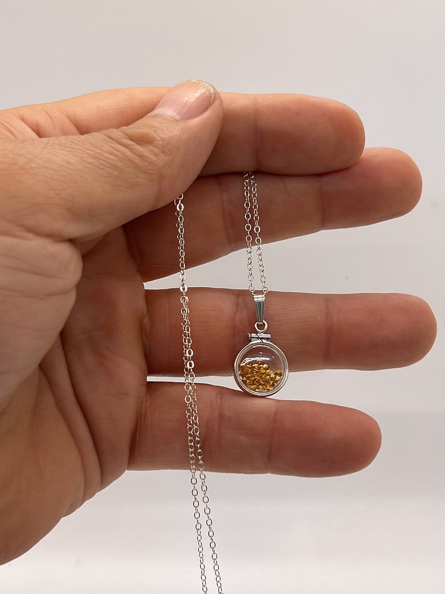 Handmade Diminutive Sterling Silver Citrine Shaker Locket Lucite View Locket, Necklace, Beautiful November Birthstone. 1.15 TCW