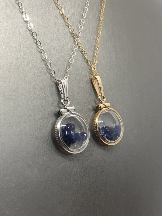 Diminutive 1.6 TCW Sapphire Shaker Locket 14k Gold Filled  or Sterling Silver filled w/ beautiful September Birthstone