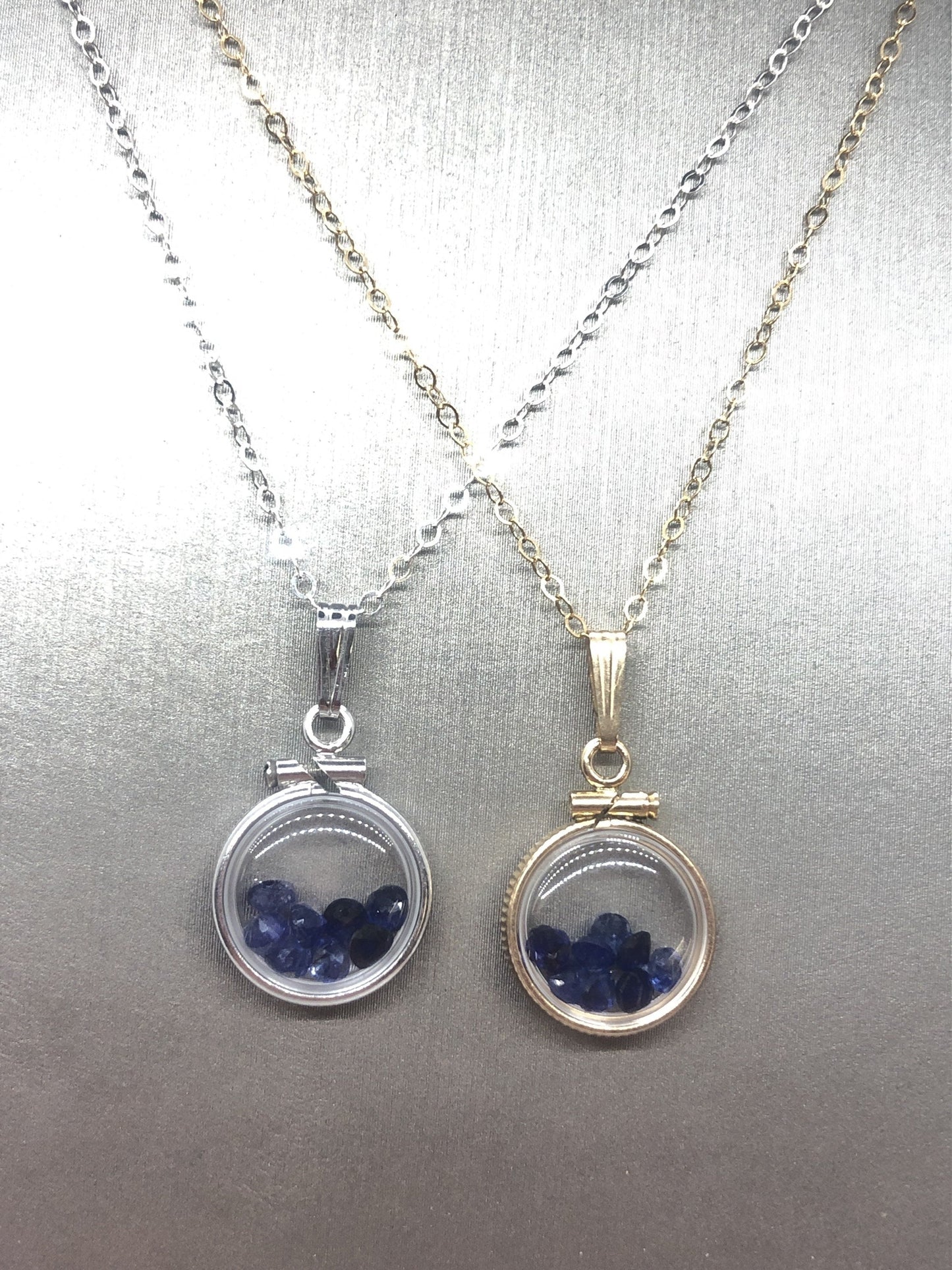 Diminutive 1.6 TCW Sapphire Shaker Locket 14k Gold Filled  or Sterling Silver filled w/ beautiful September Birthstone
