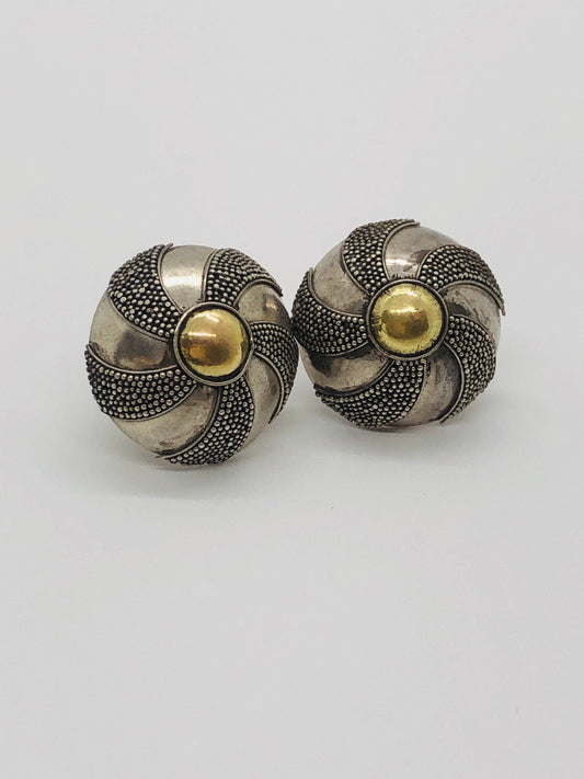 Vintage Handmade Sterling Silver and Gold Wash  Earrings Indonesia, Vintage old stock, Beautiful