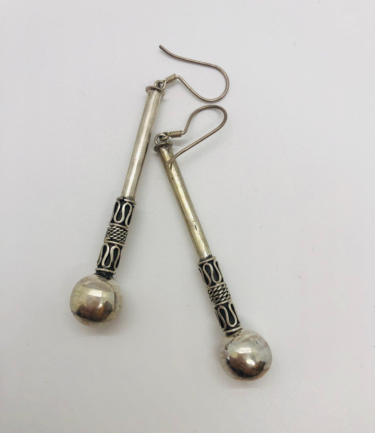 Hand made Indonesian Large Vintage Sterling Silver Earrings new old stock, Hammers