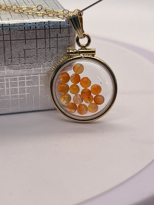 Handmade Dime sized Carnelian shaker locket,gold filled locket, 2.10 TCW round Carnelian cabochons.