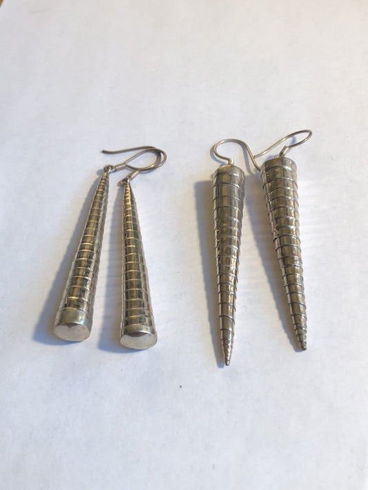 Hand made Indonesian Large Vintage Sterling Silver  new old stock Dangle Earrings Unicorns Horns