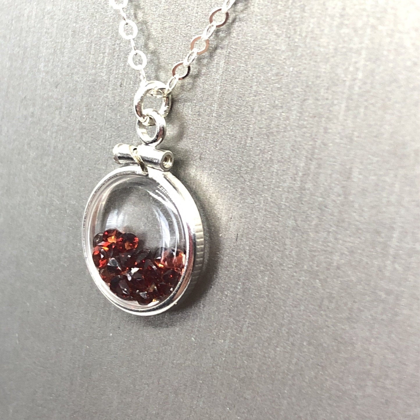 Handmade garnet/sterling silver shaker locket with 0.85 TCW of beautiful  genuine gems  January birthstone, dainty, Make one for MOM?ask me
