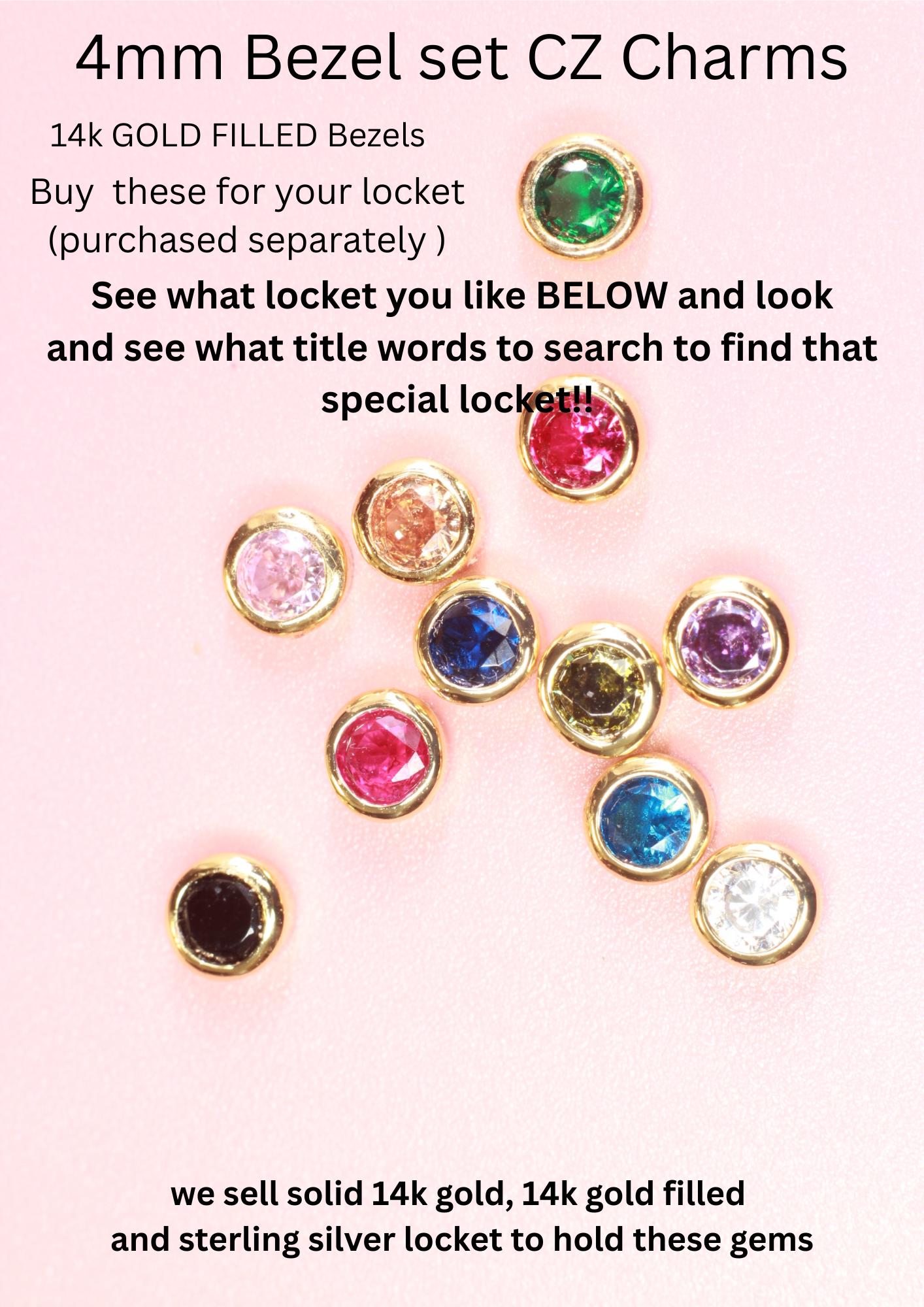 14k Gold filled Bezel Set 4mm CZ Birthstone Charms for Shaker Lockets