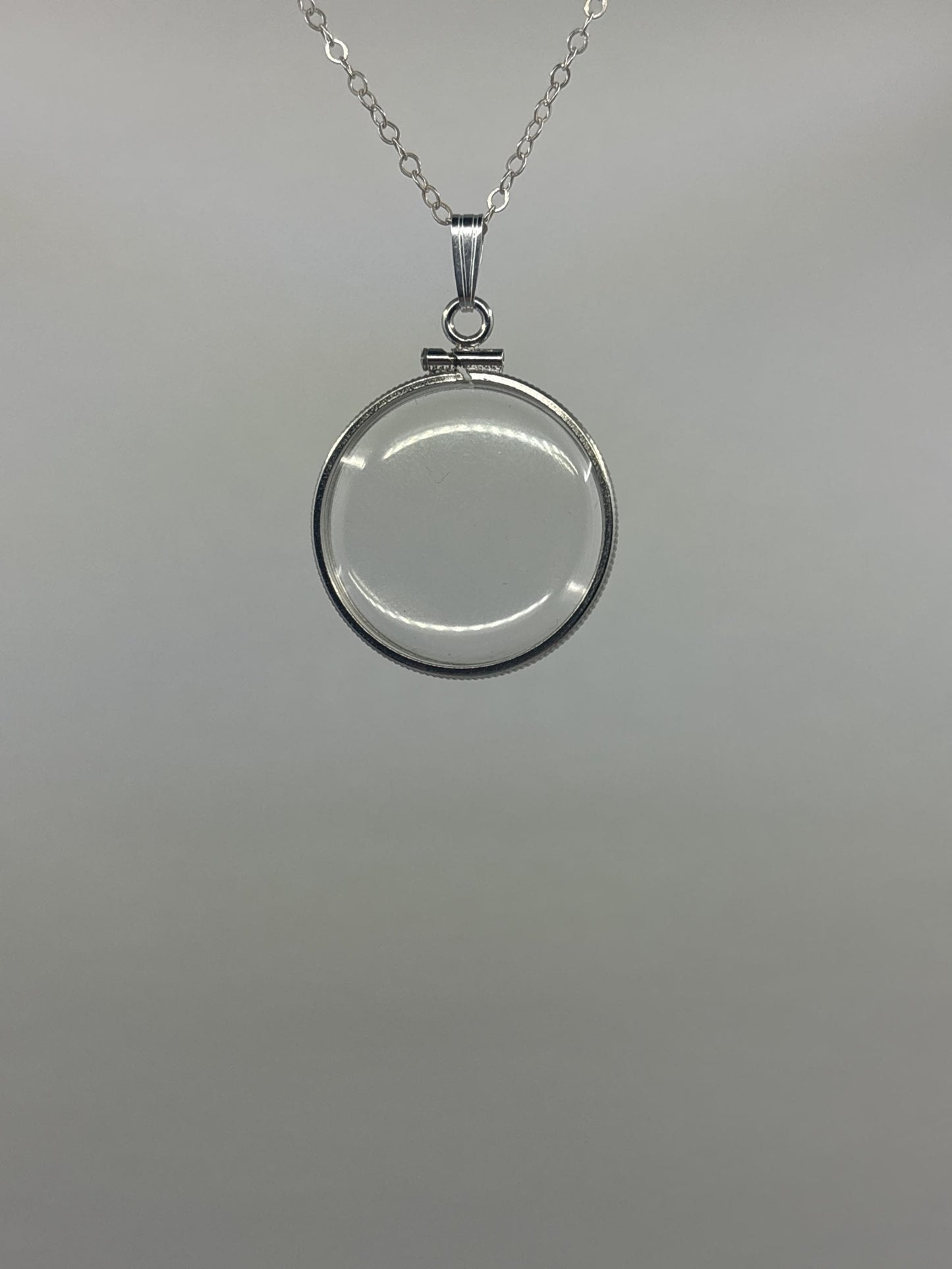 Empty 25mm sterling silver locket with coin edge bezel, free small screwdriver included!