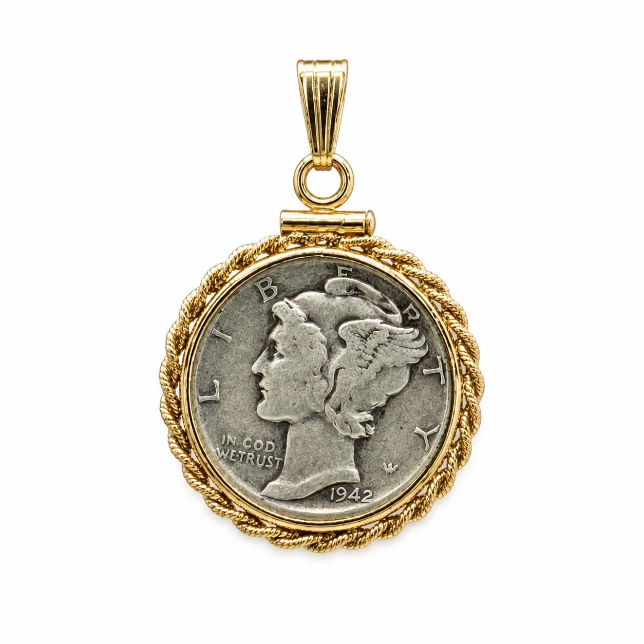 18mm Gold Filled Rope Edge Dime Bezel Pendant, Screw Top U.S. Coin Holder, Mercury Dime Charm, Coin Not Included