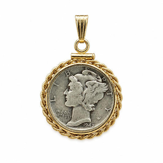 18mm gold filled rope edge dime bezel pendant, screw top u.s. coin holder, mercury dime charm, coin not included