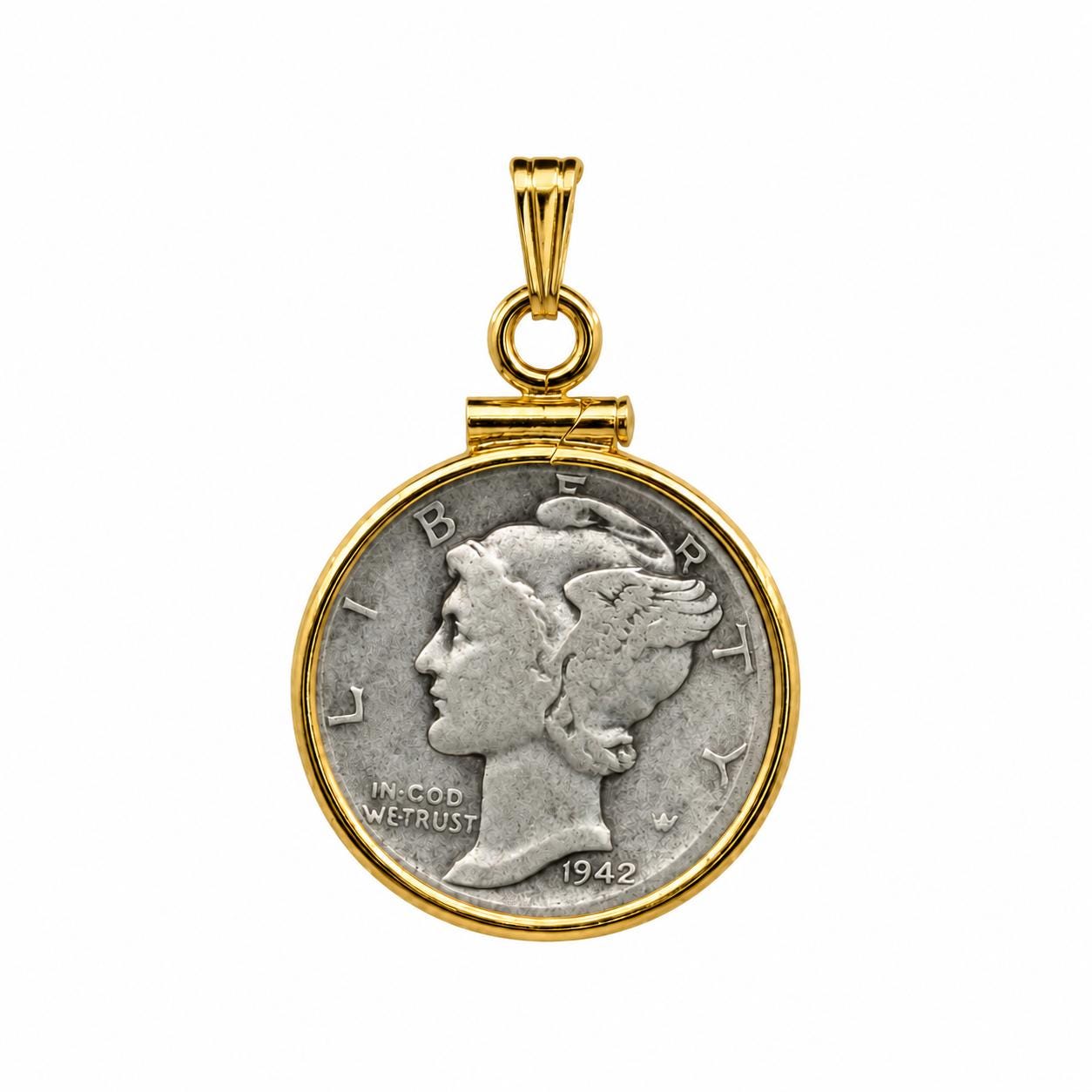 18mm Gold Filled Dime Bezel Pendant, Screw Top U.S. Coin Holder, Mercury Dime Necklace Charm, Coin Not Included