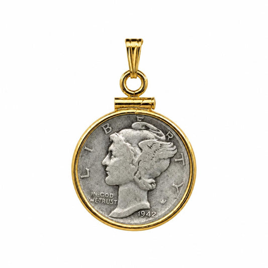 18mm Gold Filled Dime Bezel Pendant, Screw Top U.S. Coin Holder, Mercury Dime Necklace Charm, Coin Not Included