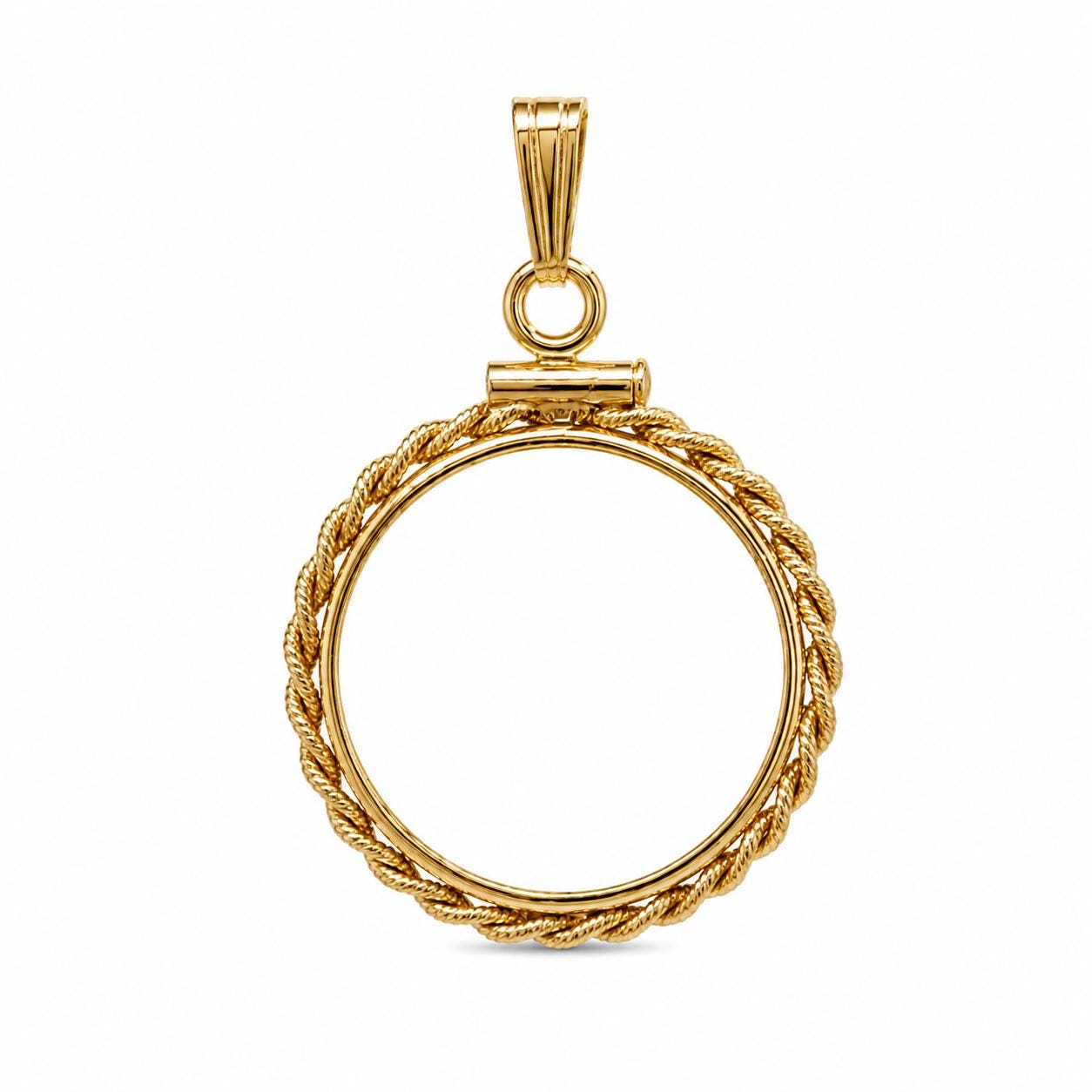 18mm Gold Filled Rope Edge Dime Bezel Pendant, Screw Top U.S. Coin Holder, Mercury Dime Charm, Coin Not Included