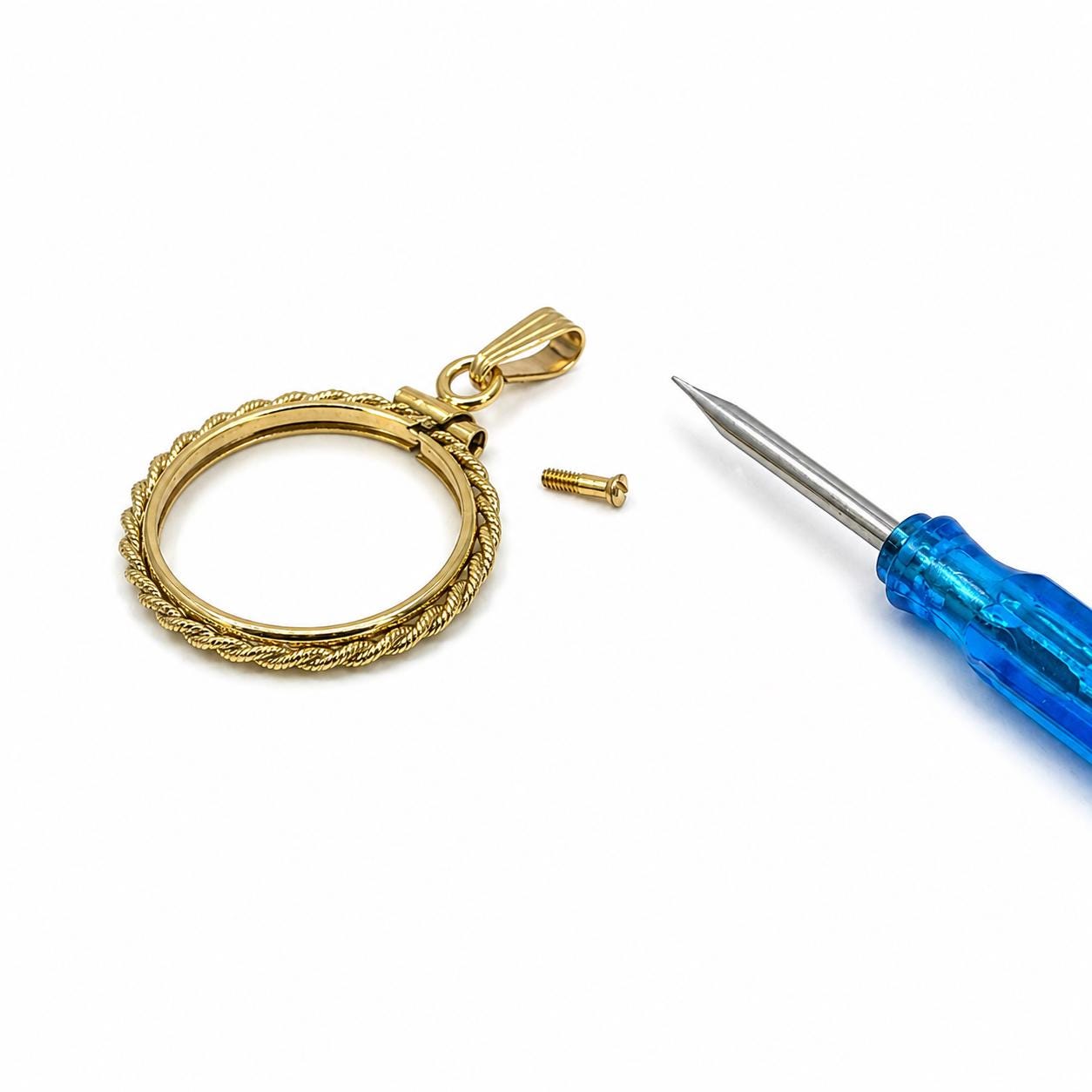 18mm Gold Filled Rope Edge Dime Bezel Pendant, Screw Top U.S. Coin Holder, Mercury Dime Charm, Coin Not Included