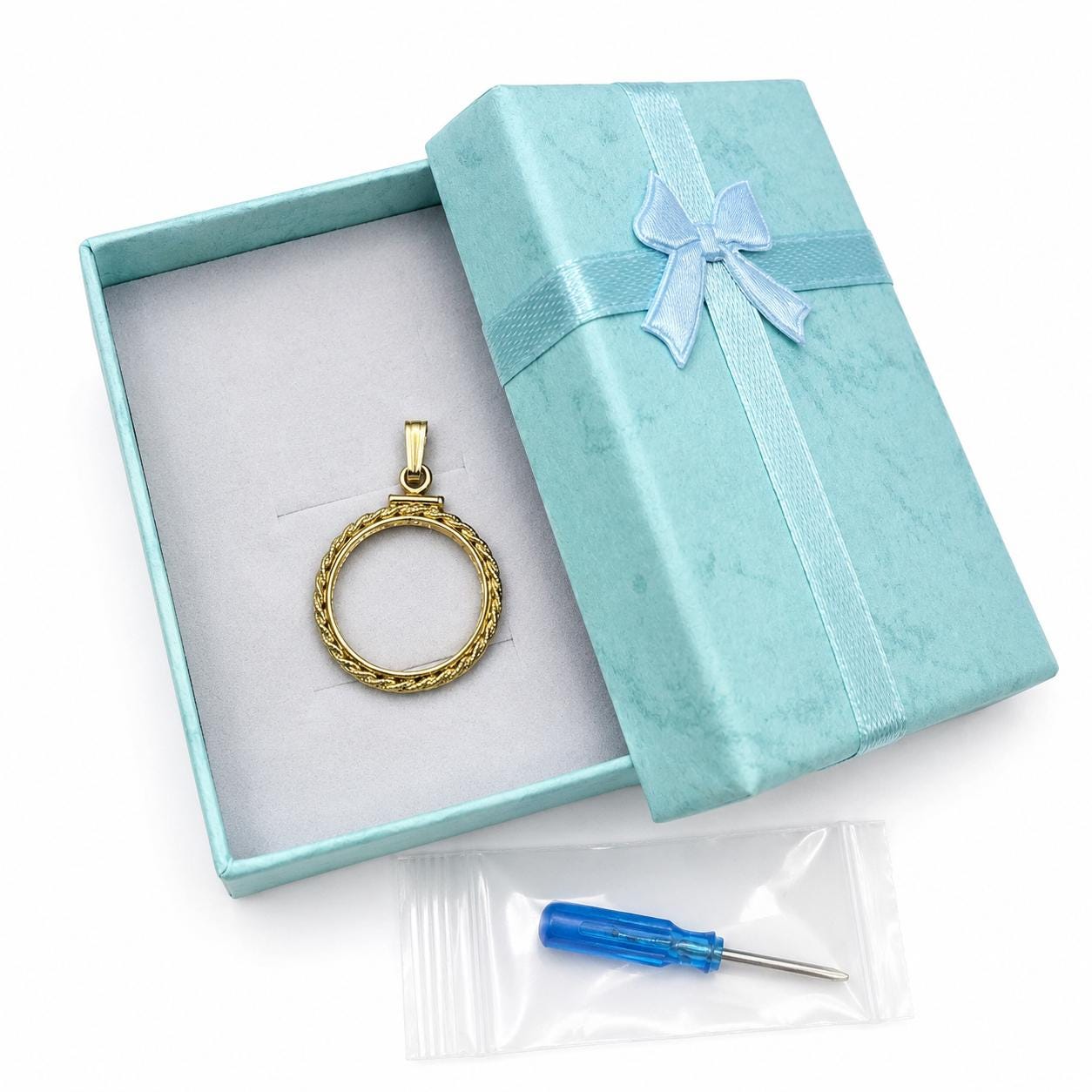 18mm Gold Filled Rope Edge Dime Bezel Pendant, Screw Top U.S. Coin Holder, Mercury Dime Charm, Coin Not Included