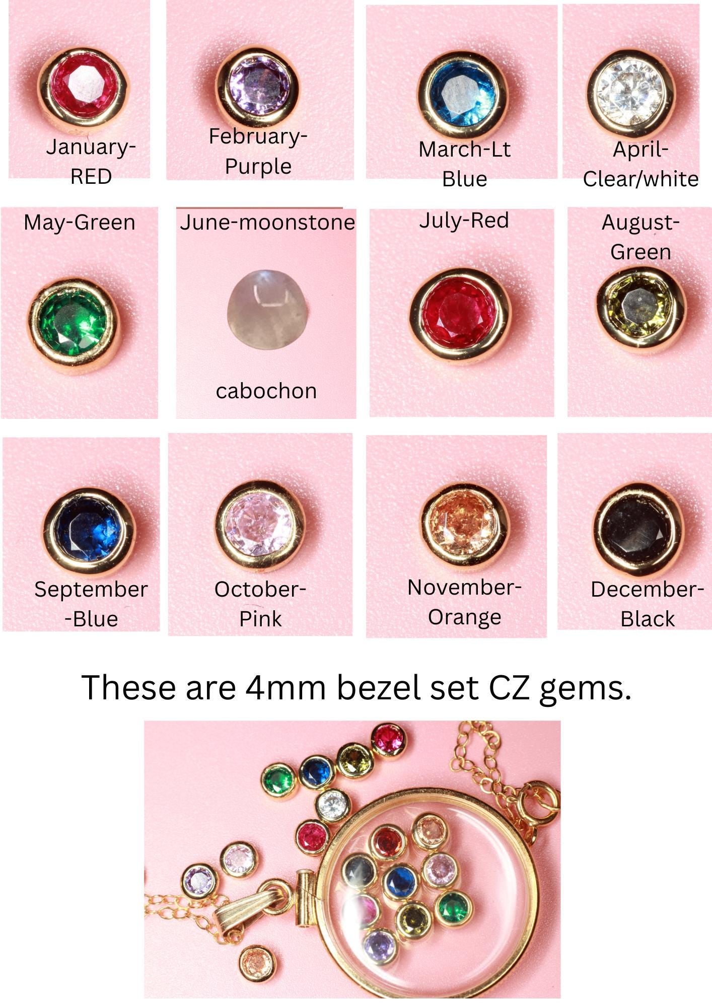 14k gold filled bezel set 4mm cz birthstone charms for shaker lockets