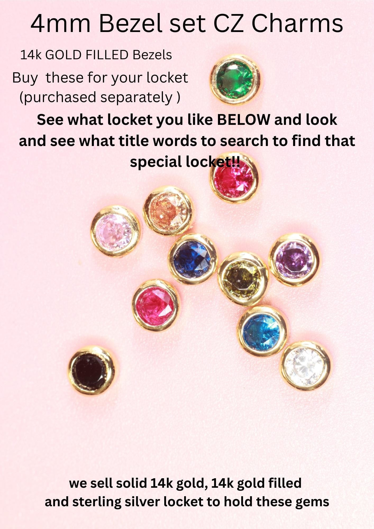 14k gold filled bezel set 4mm cz birthstone charms for shaker lockets