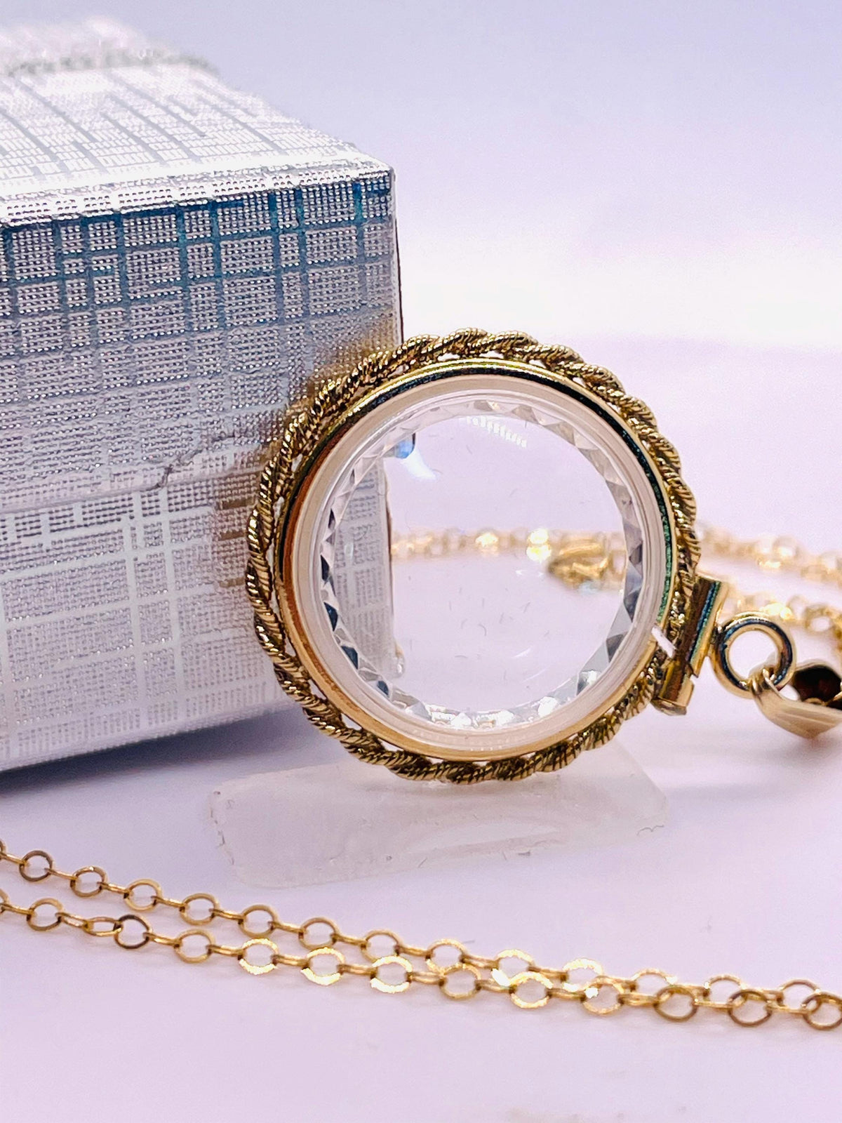 Empty customizable 18mm handmade 14k gold filled rope edge diamond cut shaker locket necklace w/ free screwdriver