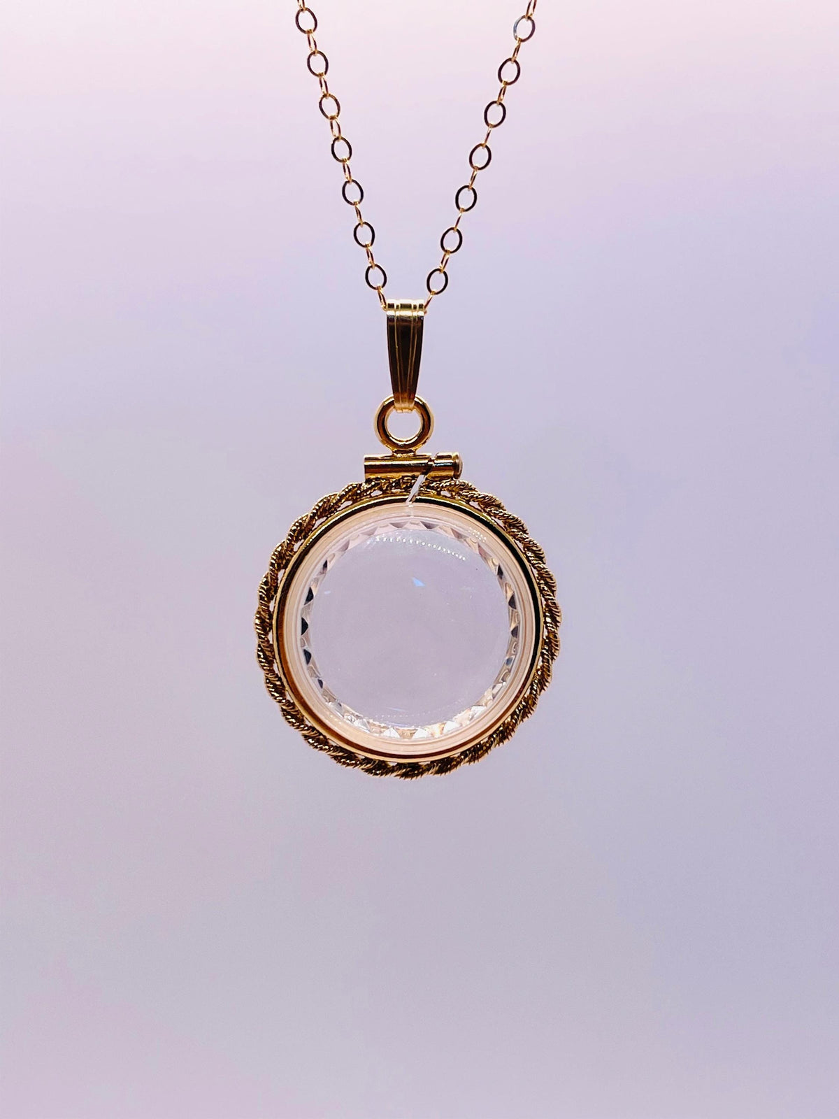 Empty customizable 18mm handmade 14k gold filled rope edge diamond cut shaker locket necklace w/ free screwdriver