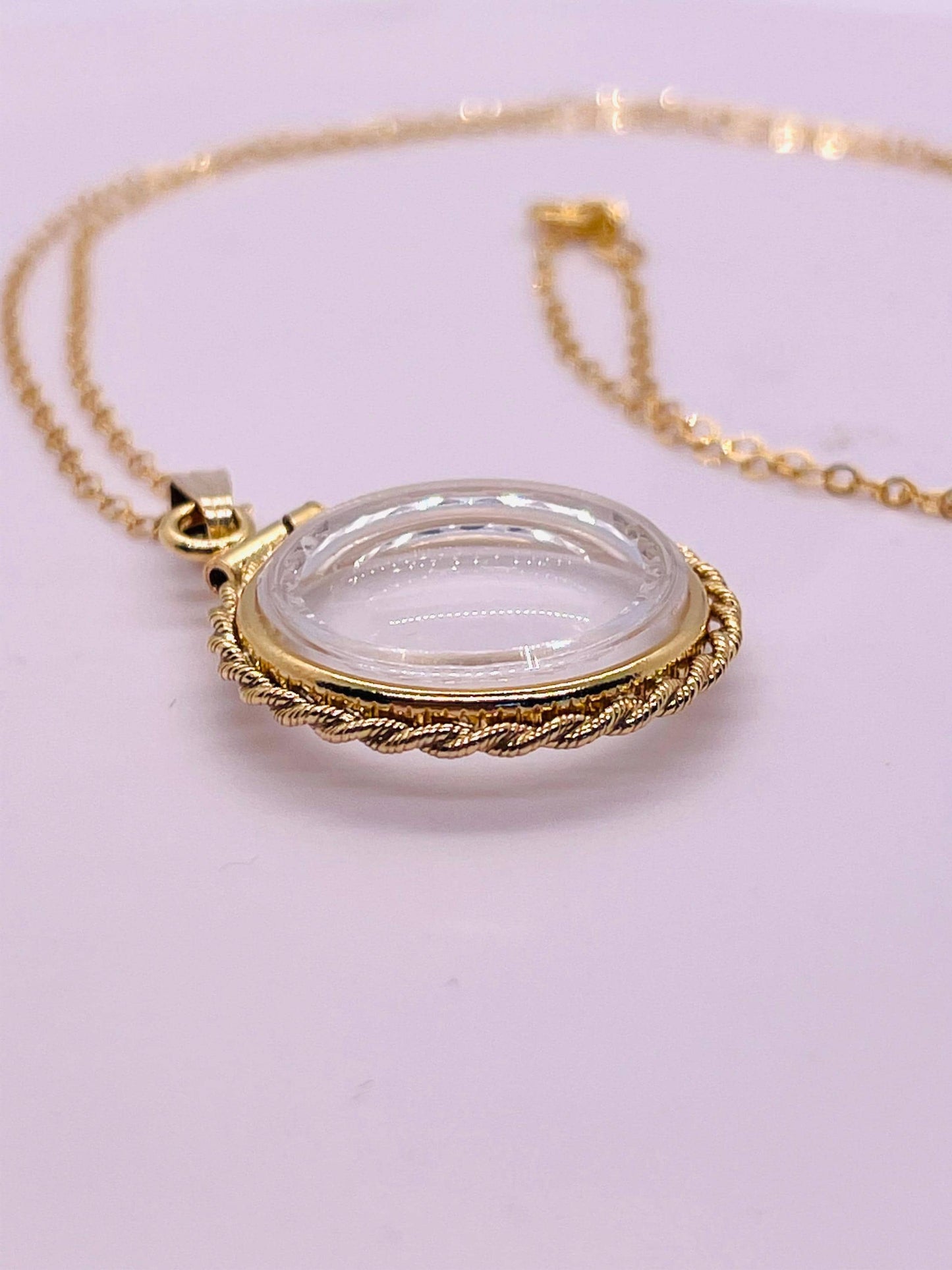 Empty customizable 18mm handmade 14k gold filled rope edge diamond cut shaker locket necklace w/ free screwdriver