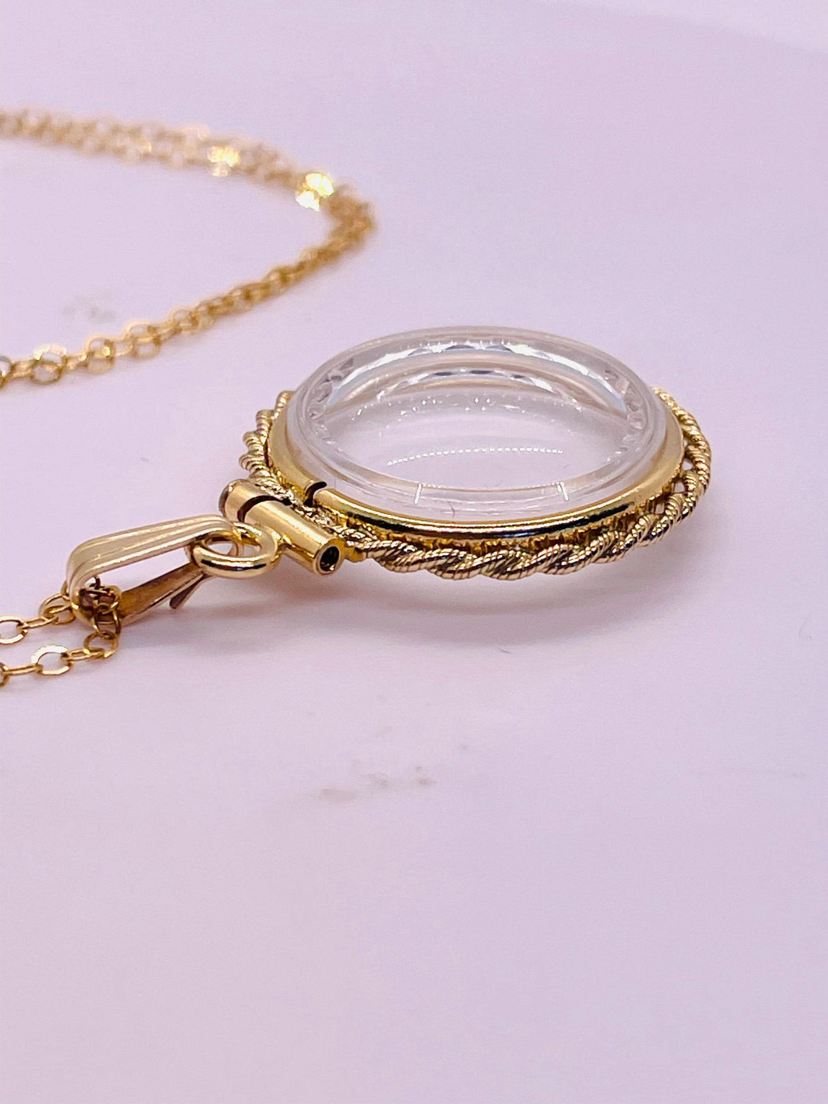 Empty customizable 18mm handmade 14k gold filled rope edge diamond cut shaker locket necklace w/ free screwdriver