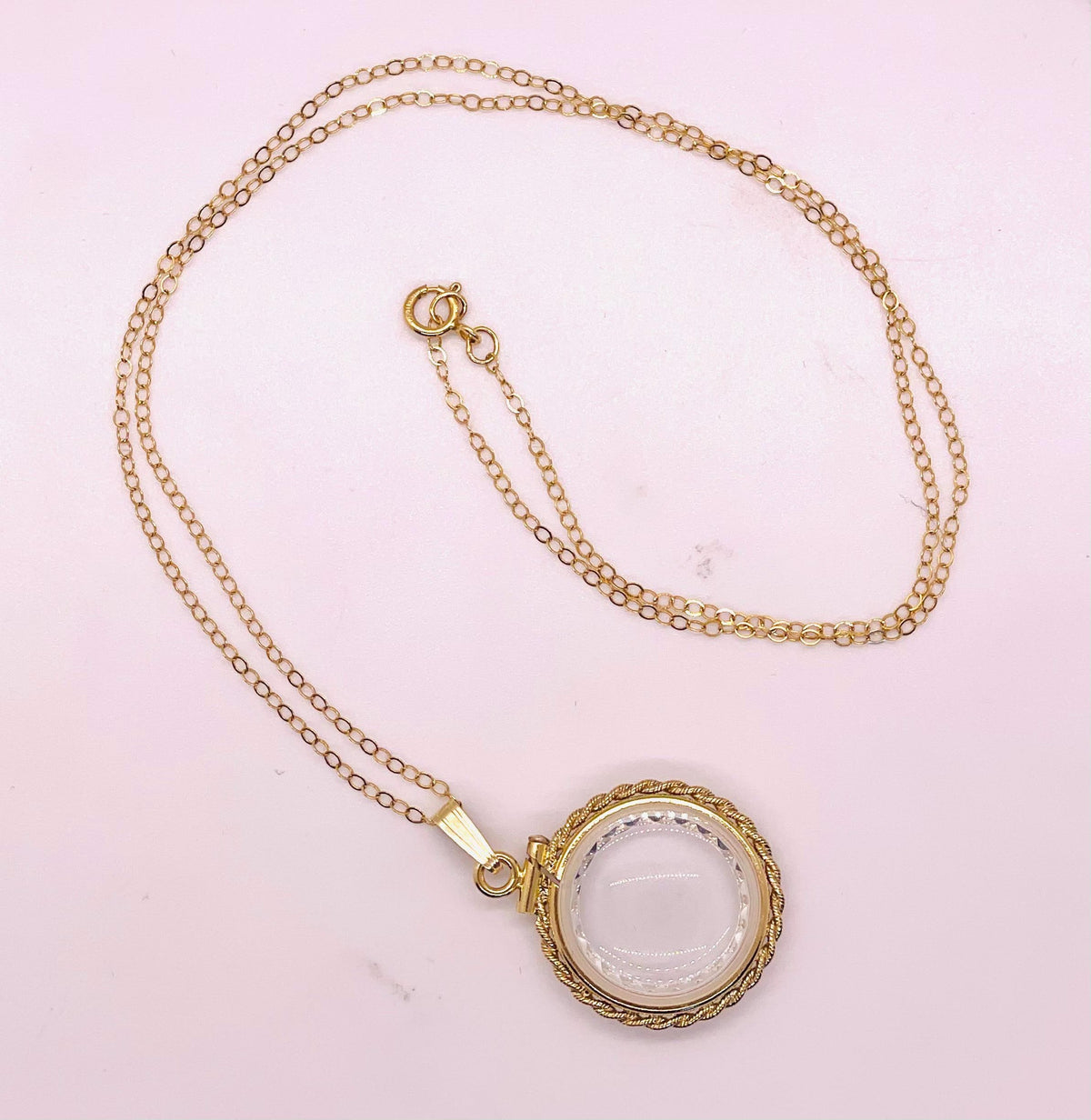 Empty customizable 18mm handmade 14k gold filled rope edge diamond cut shaker locket necklace w/ free screwdriver