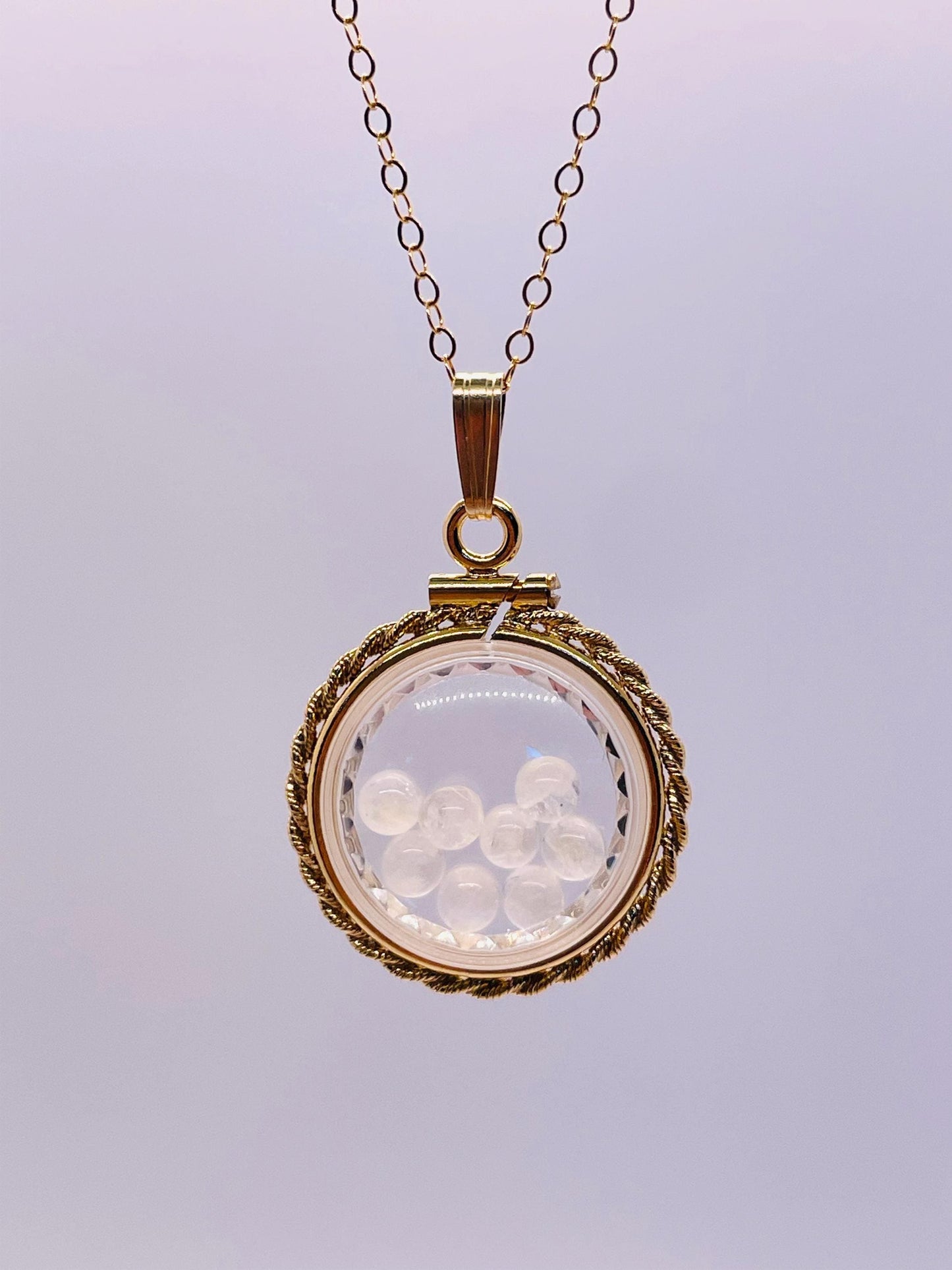 Empty customizable 18mm handmade 14k gold filled rope edge diamond cut shaker locket necklace w/ free screwdriver