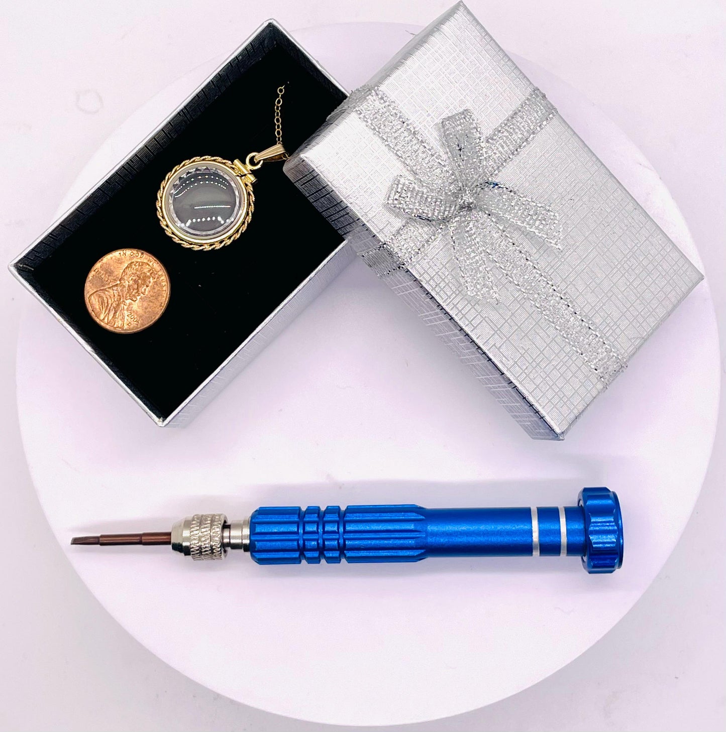 Empty customizable 18mm handmade 14k gold filled rope edge diamond cut shaker locket necklace w/ free screwdriver