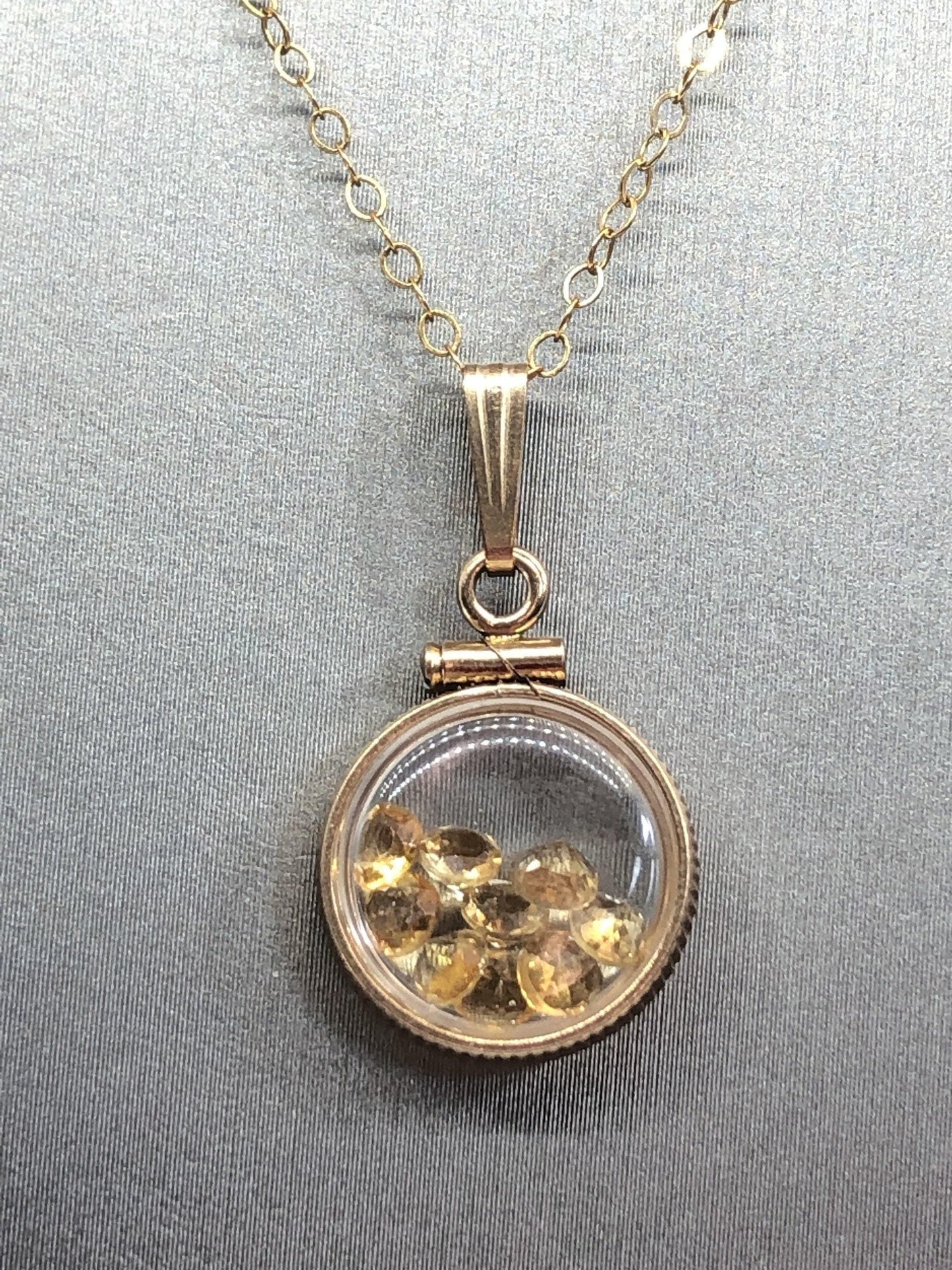 Diminutive handmade 12.5mm citrine shaker locket 14k gold or sterling silver  filled with beautiful november birthstone 0.9 tcw