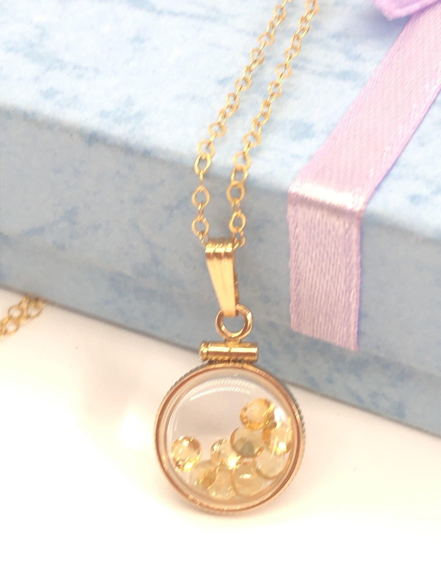 Diminutive handmade 12.5mm citrine shaker locket 14k gold or sterling silver  filled with beautiful november birthstone 0.9 tcw