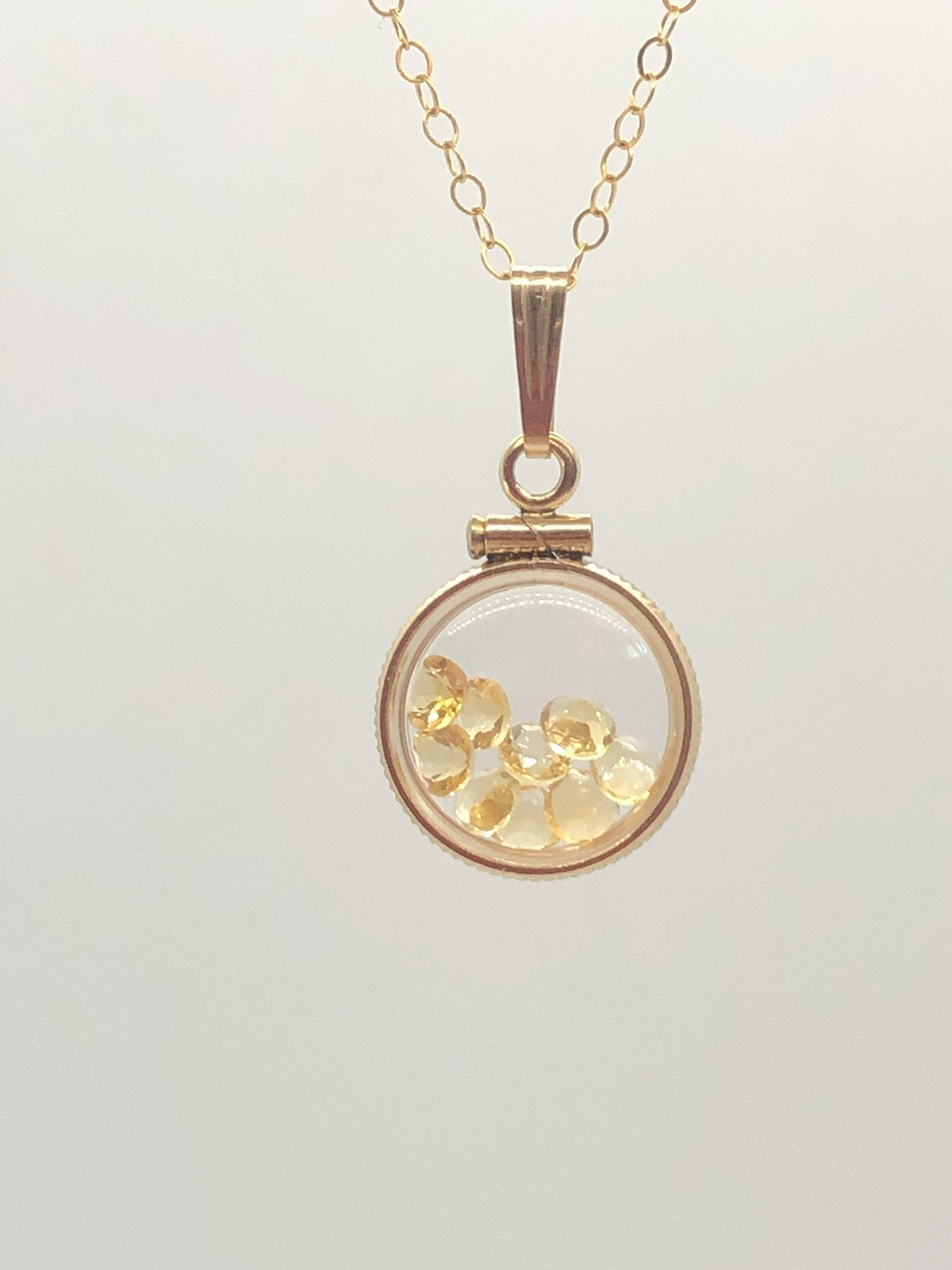 Diminutive handmade 12.5mm citrine shaker locket 14k gold or sterling silver  filled with beautiful november birthstone 0.9 tcw