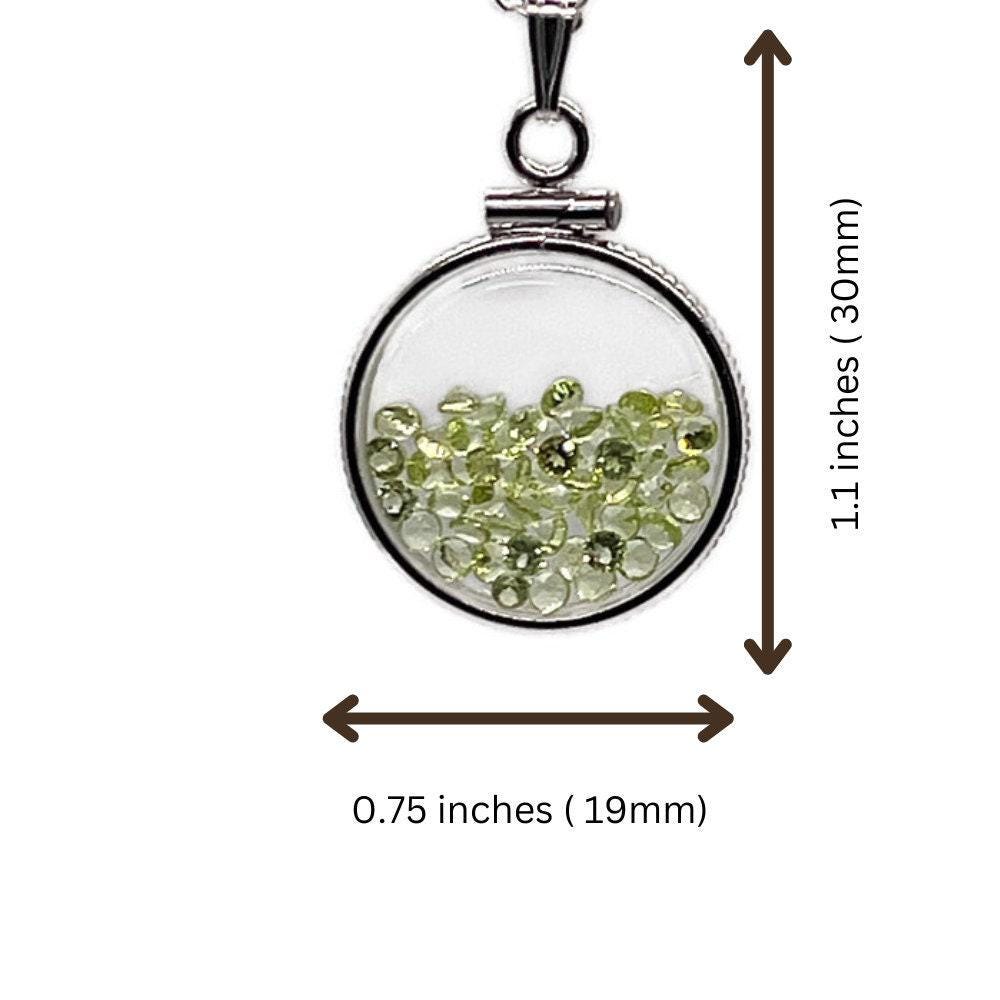 Handmade dime size sterling silver garnet shaker locket lucite view locket, necklace, beautiful january birthstone. 2.9 tcw, red round cut