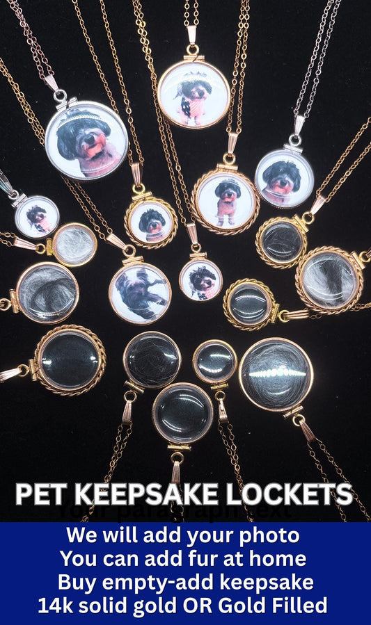 14k gold filled  customizable pet, dog cat photo fur or keepsake locket add your pet's photo, fur, keepsake