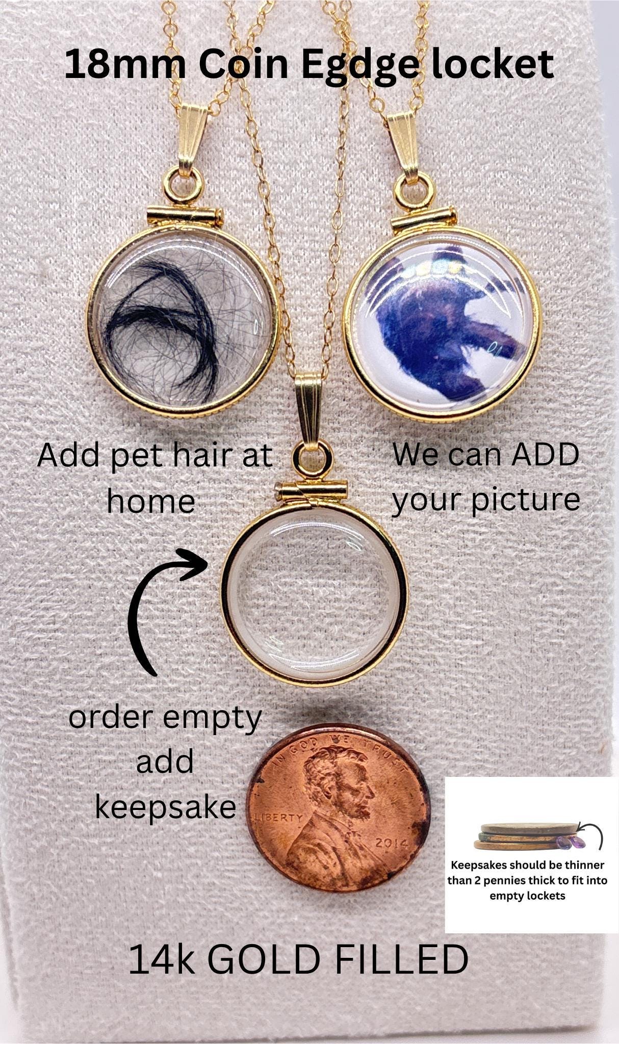 14k gold filled  customizable pet, dog cat photo fur or keepsake locket add your pet's photo, fur, keepsake