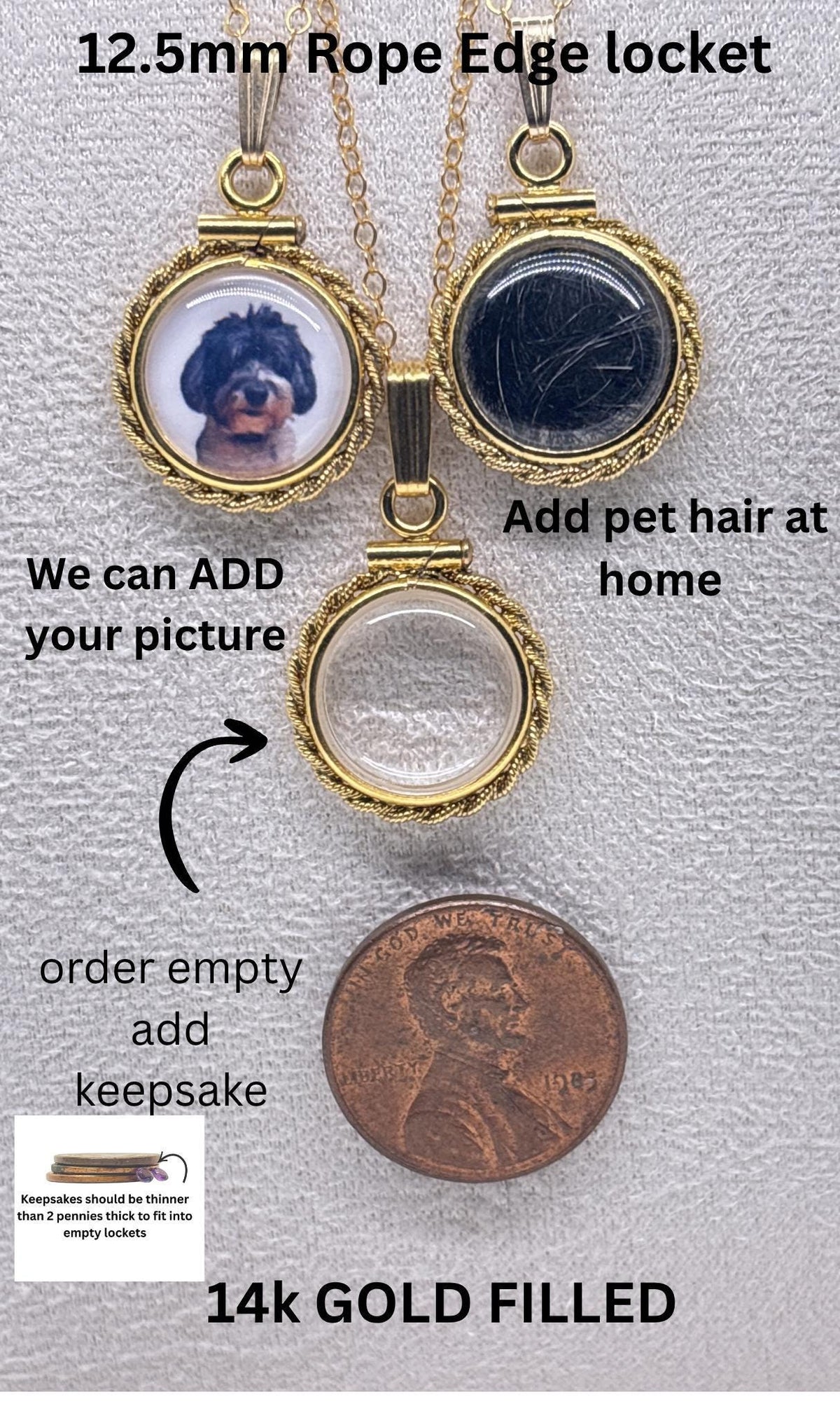 14k gold filled  customizable pet, dog cat photo fur or keepsake locket add your pet's photo, fur, keepsake