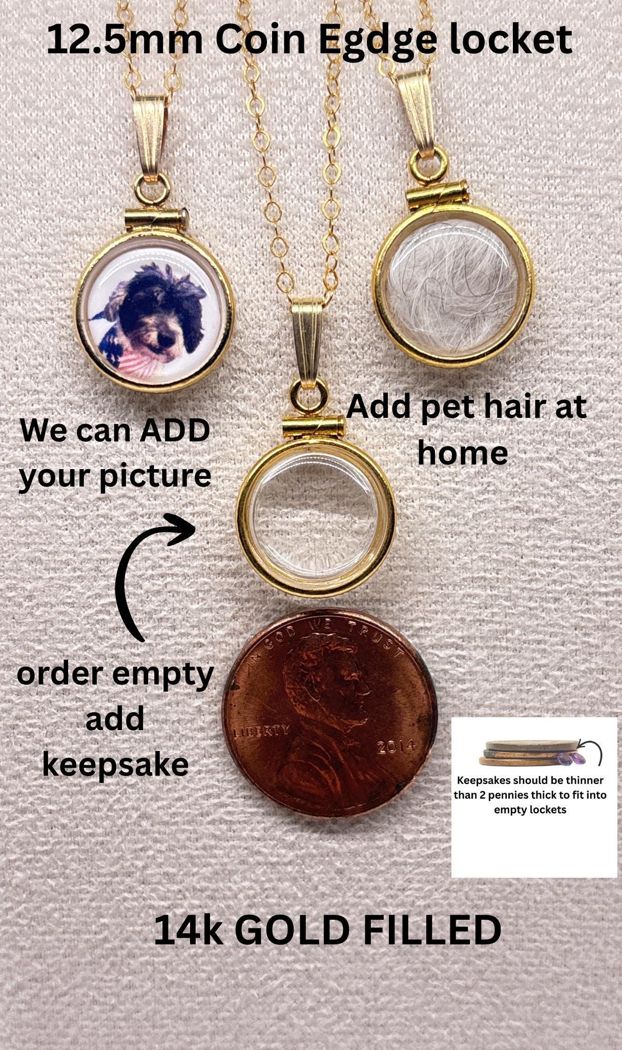 14k gold filled  customizable pet, dog cat photo fur or keepsake locket add your pet's photo, fur, keepsake