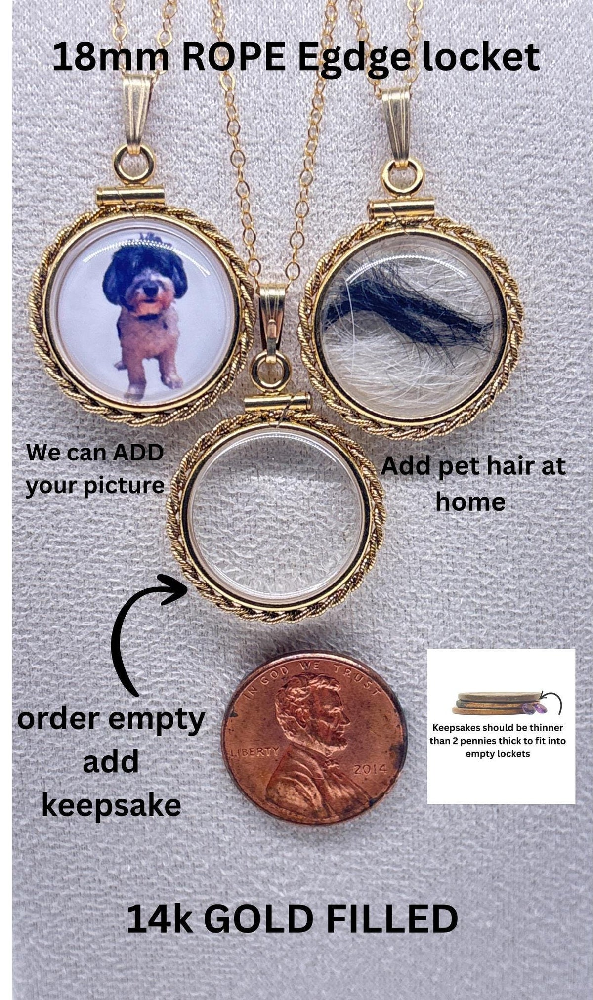 14k gold filled  customizable pet, dog cat photo fur or keepsake locket add your pet's photo, fur, keepsake