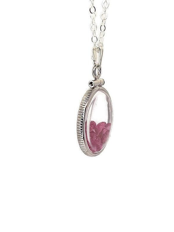 Handmade dime size  sterling silver ruby shaker locket lucite view locket, necklace, beautiful july birthstone. 2.5 tcw round cut rubies