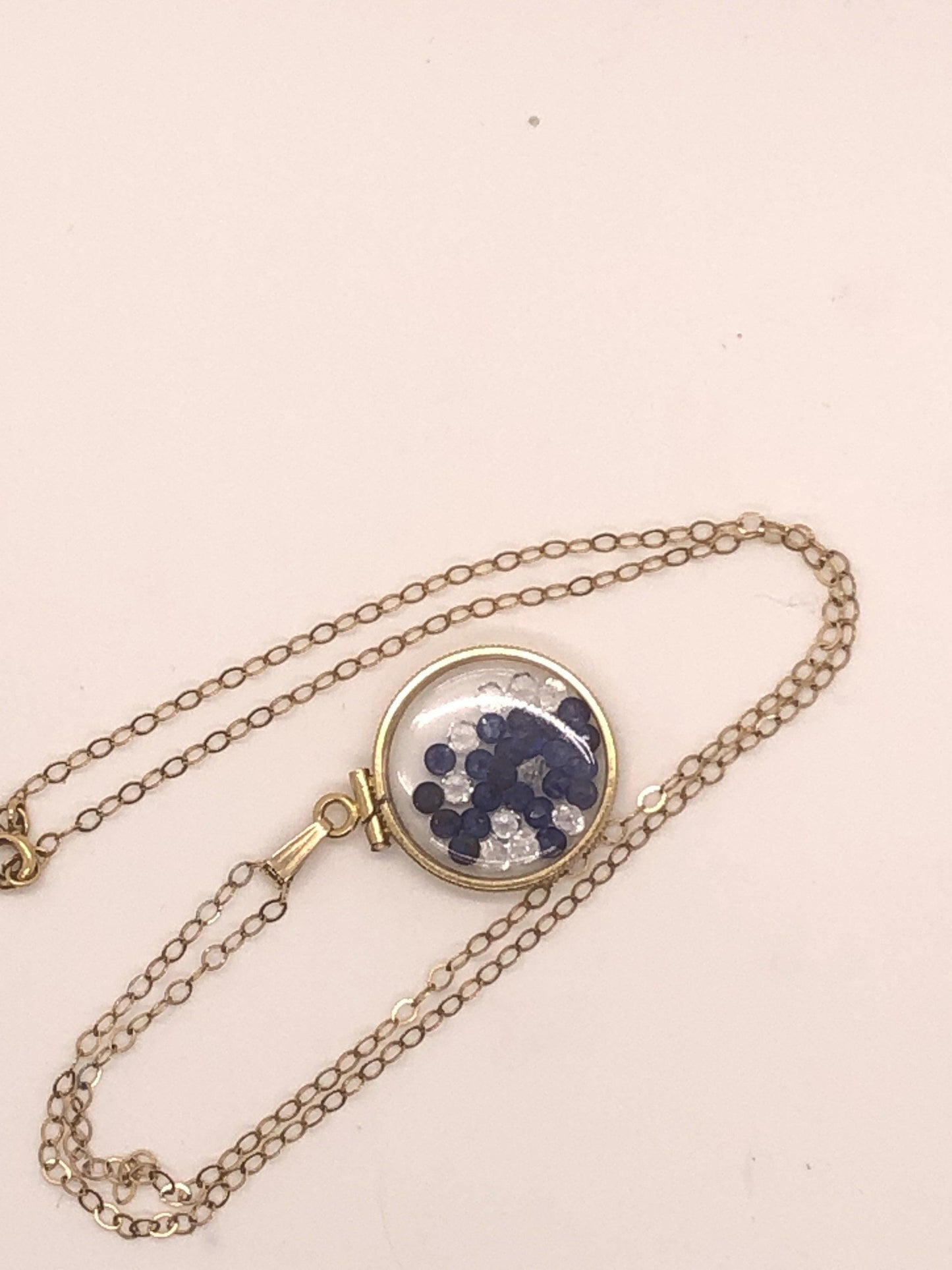 Handmade sapphire + topaz shaker locket 14k gf or silver filled w/ beautiful september birthstone. 6 ct (tcw)