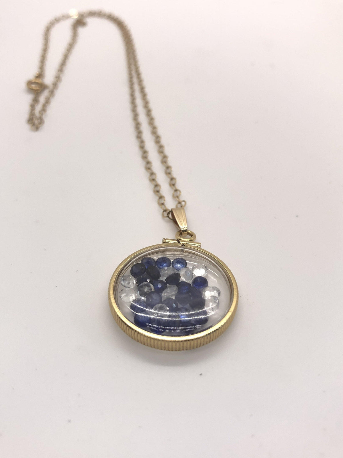 Handmade sapphire + topaz shaker locket 14k gf or silver filled w/ beautiful september birthstone. 6 ct (tcw)