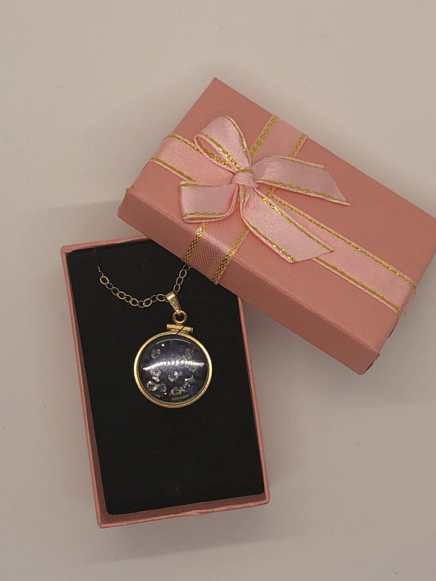 Handmade sapphire + topaz shaker locket 14k gf or silver filled w/ beautiful september birthstone. 6 ct (tcw)