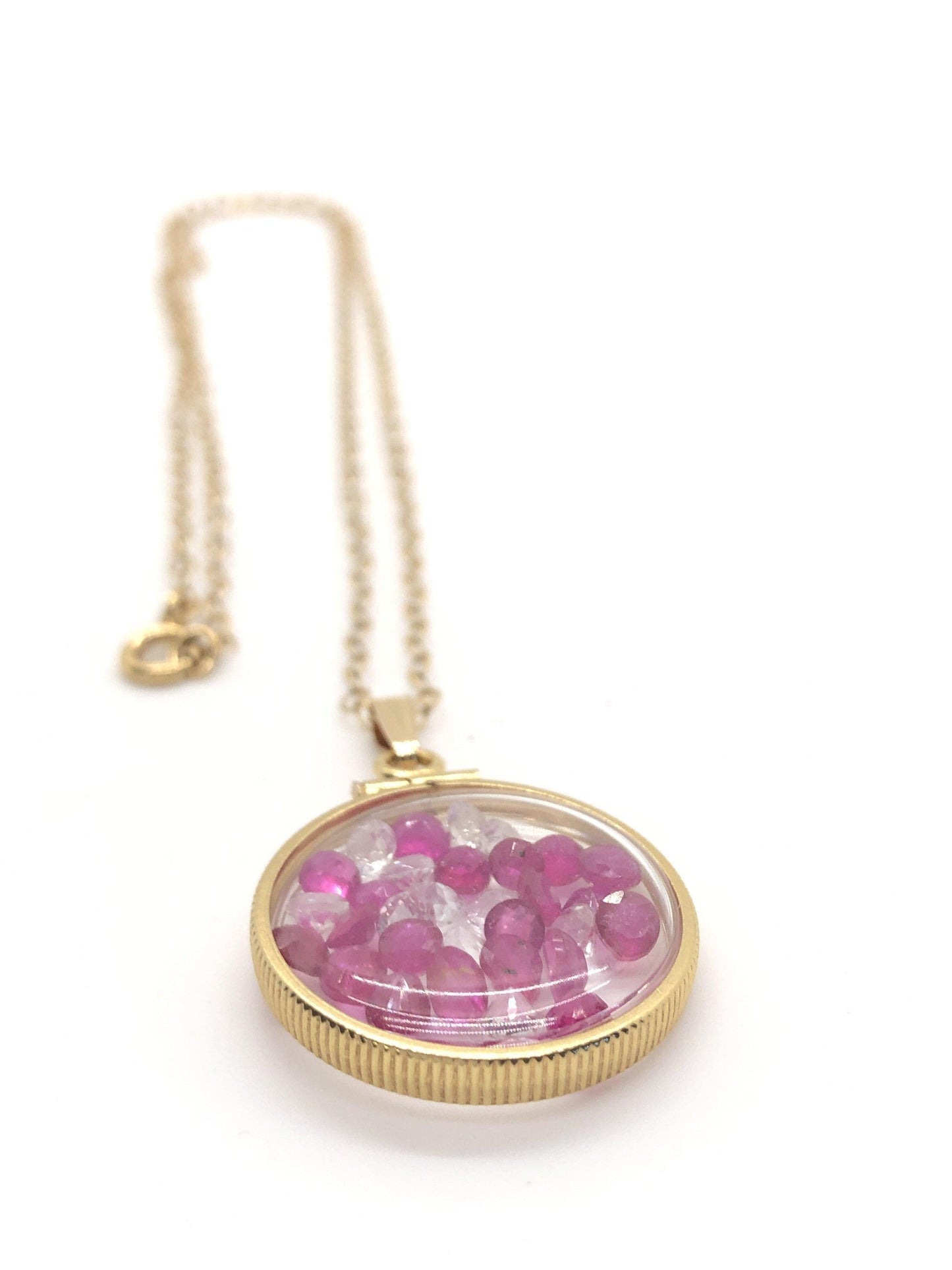 Handmade 5.6 tcw ruby + topaz shaker locket 14k gold filled/silver w/ beautiful july birthstone