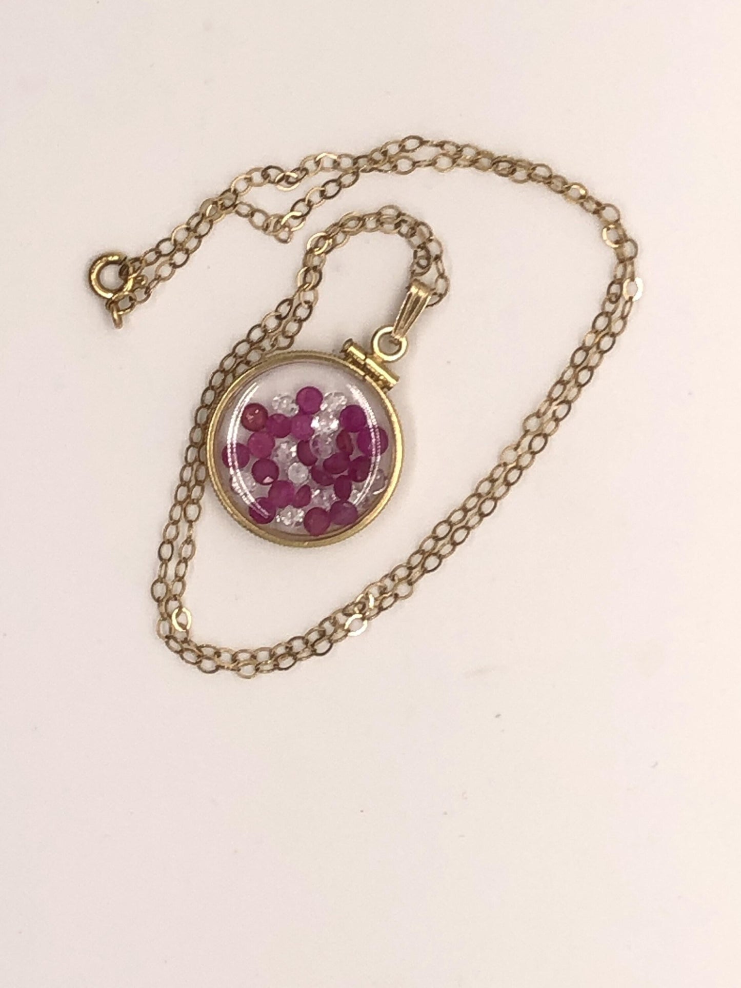 Handmade 5.6 tcw ruby + topaz shaker locket 14k gold filled/silver w/ beautiful july birthstone