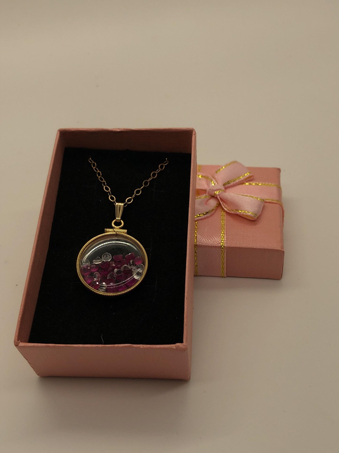 Handmade 5.6 tcw ruby + topaz shaker locket 14k gold filled/silver w/ beautiful july birthstone