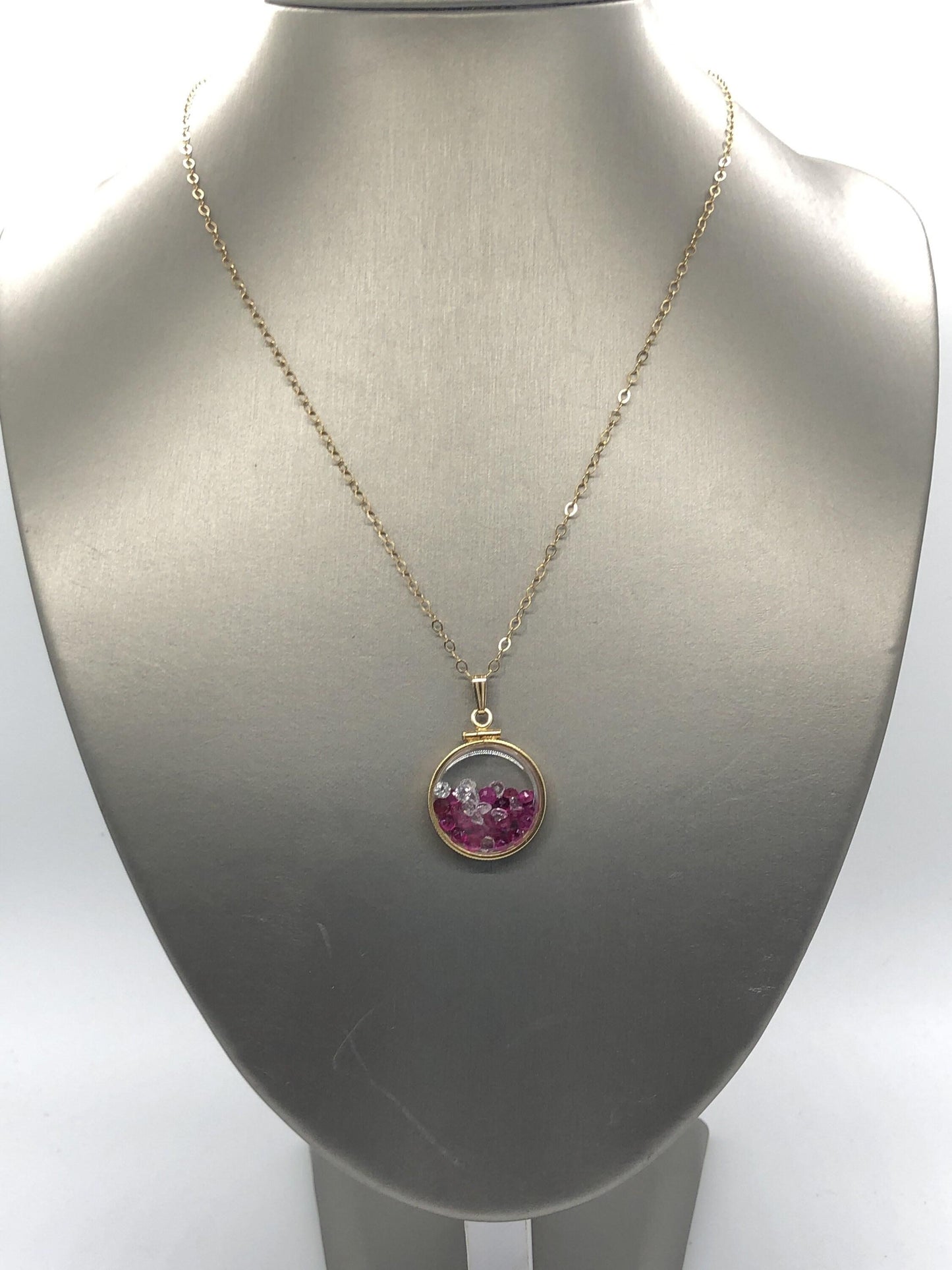 Handmade 5.6 tcw ruby + topaz shaker locket 14k gold filled/silver w/ beautiful july birthstone