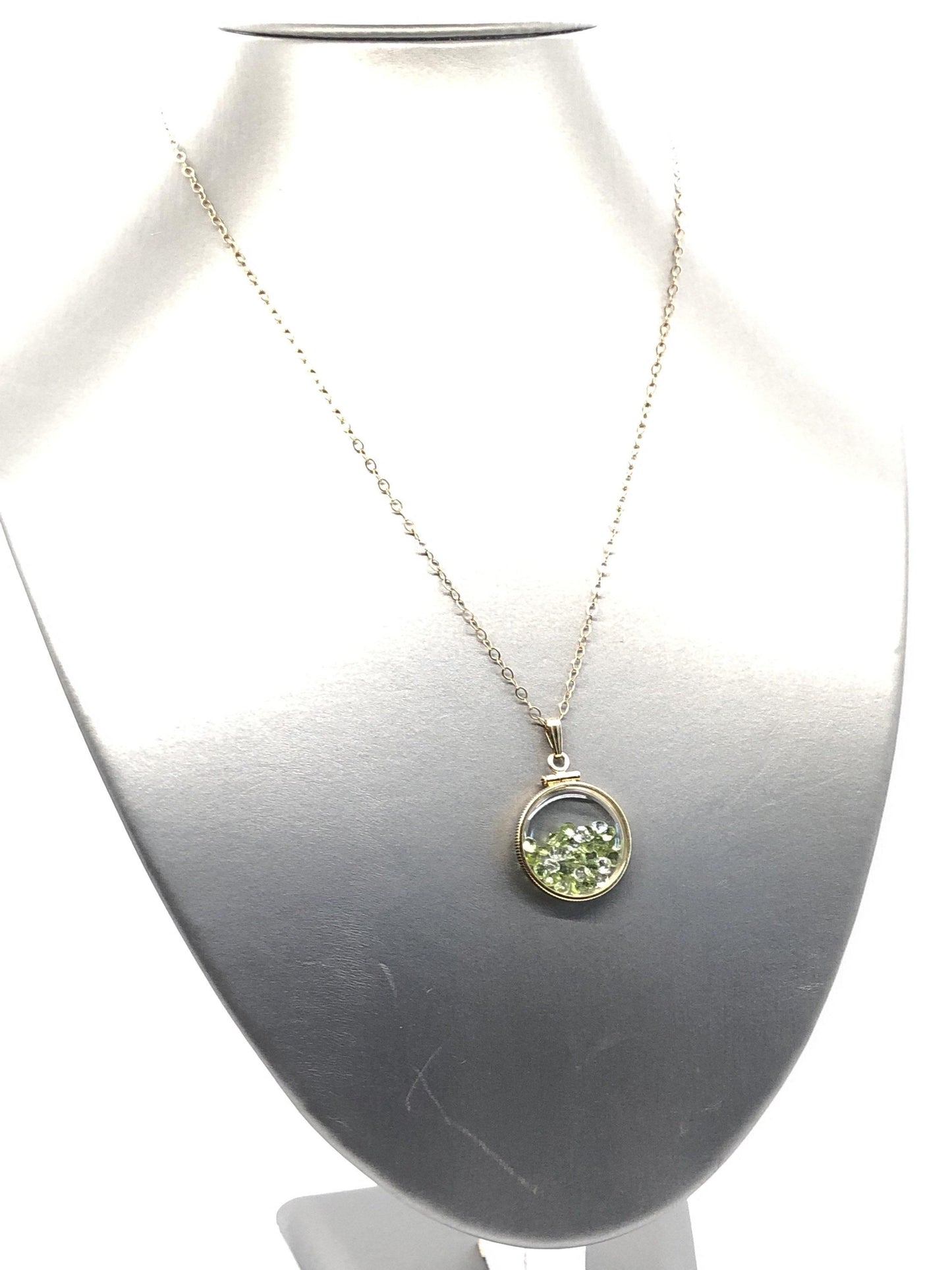 Handmade peridot and topaz shaker locket 14k gold filled or silver with beautiful august birthstone, 3.85 tcw