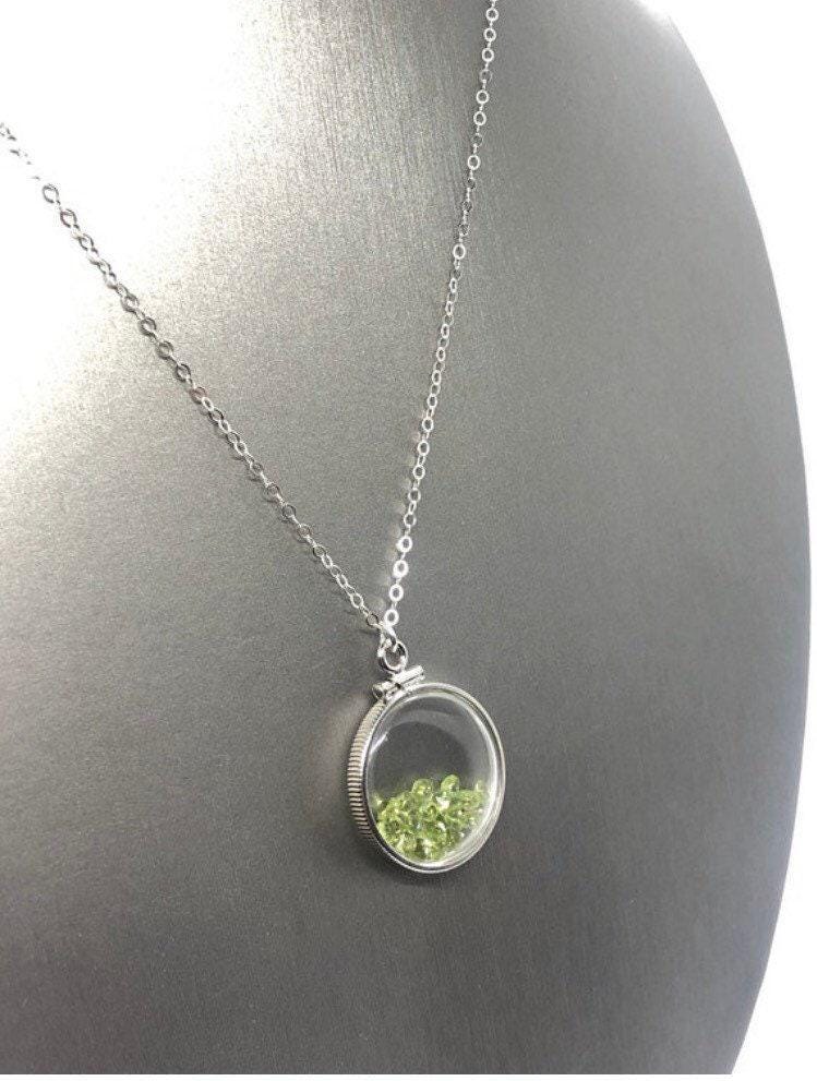 Handmade peridot and topaz shaker locket 14k gold filled or silver with beautiful august birthstone, 3.85 tcw