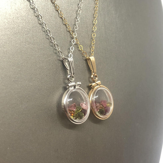 Diminutive .88 tcw tourmaline shaker locket 14k gold filled or sterling silver beautiful october birthstone