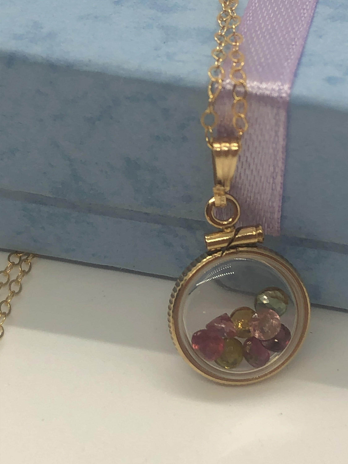 Diminutive .88 tcw tourmaline shaker locket 14k gold filled or sterling silver beautiful october birthstone
